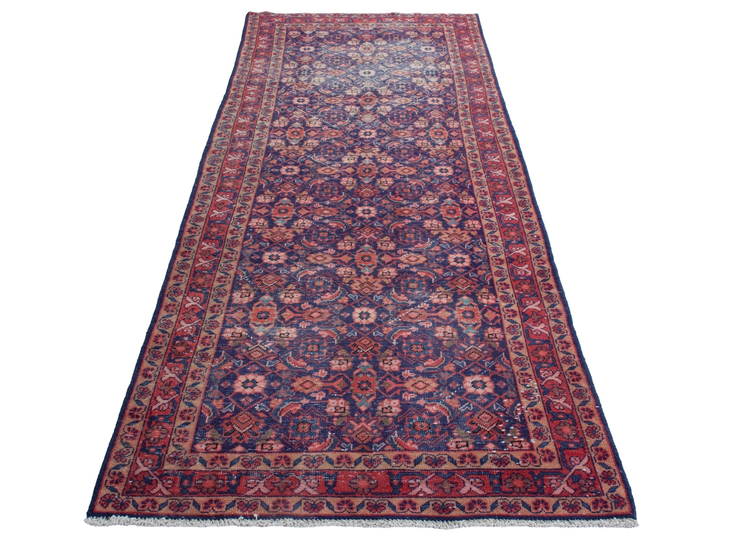 Persian Mahal runner rug in dark blue and rust, view 2 of 19