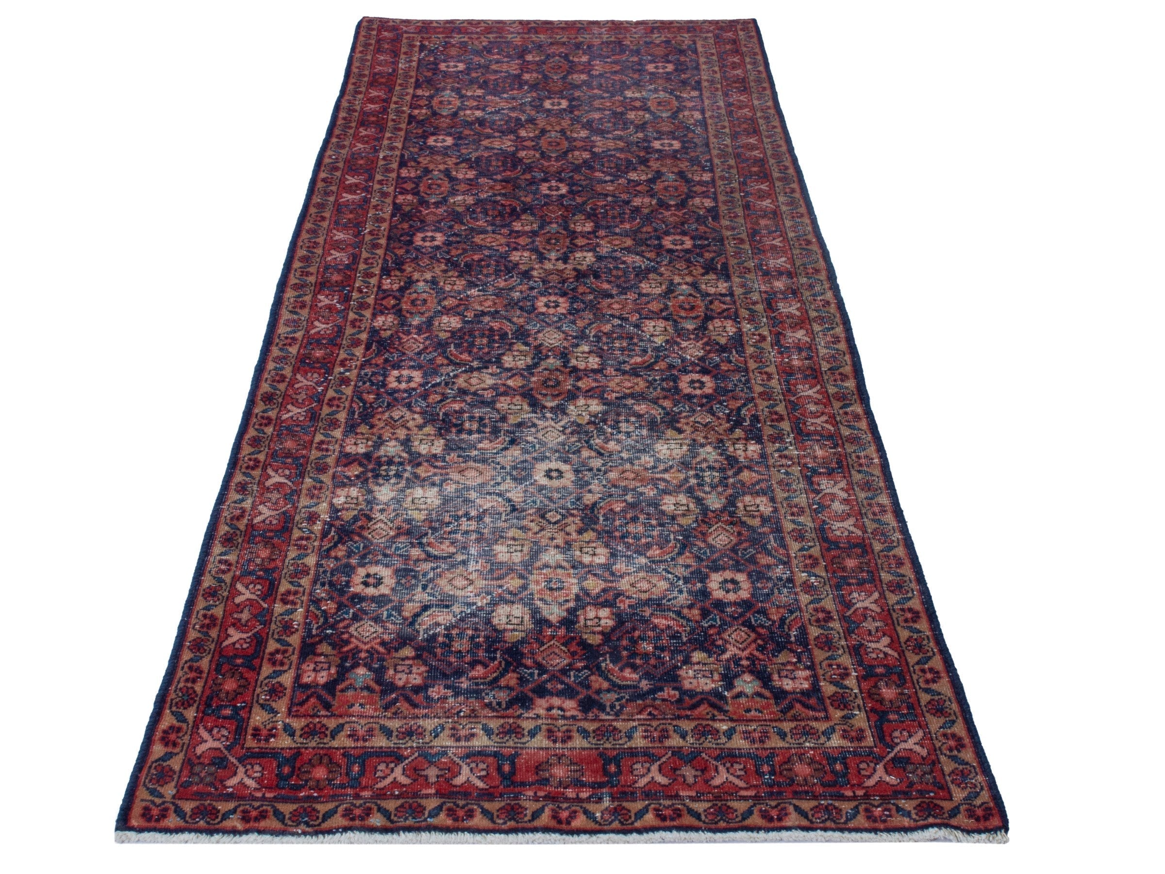 Persian Mahal runner rug in dark blue and rust, view 3 of 19