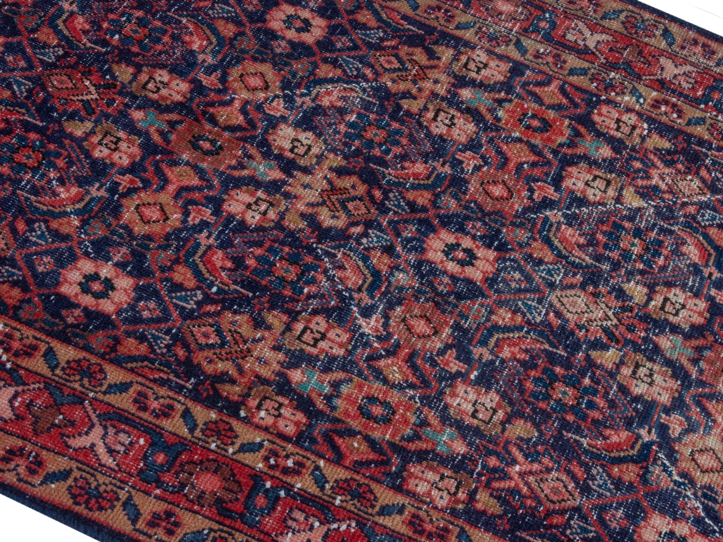 Persian Mahal runner rug in dark blue and rust, view 4 of 19