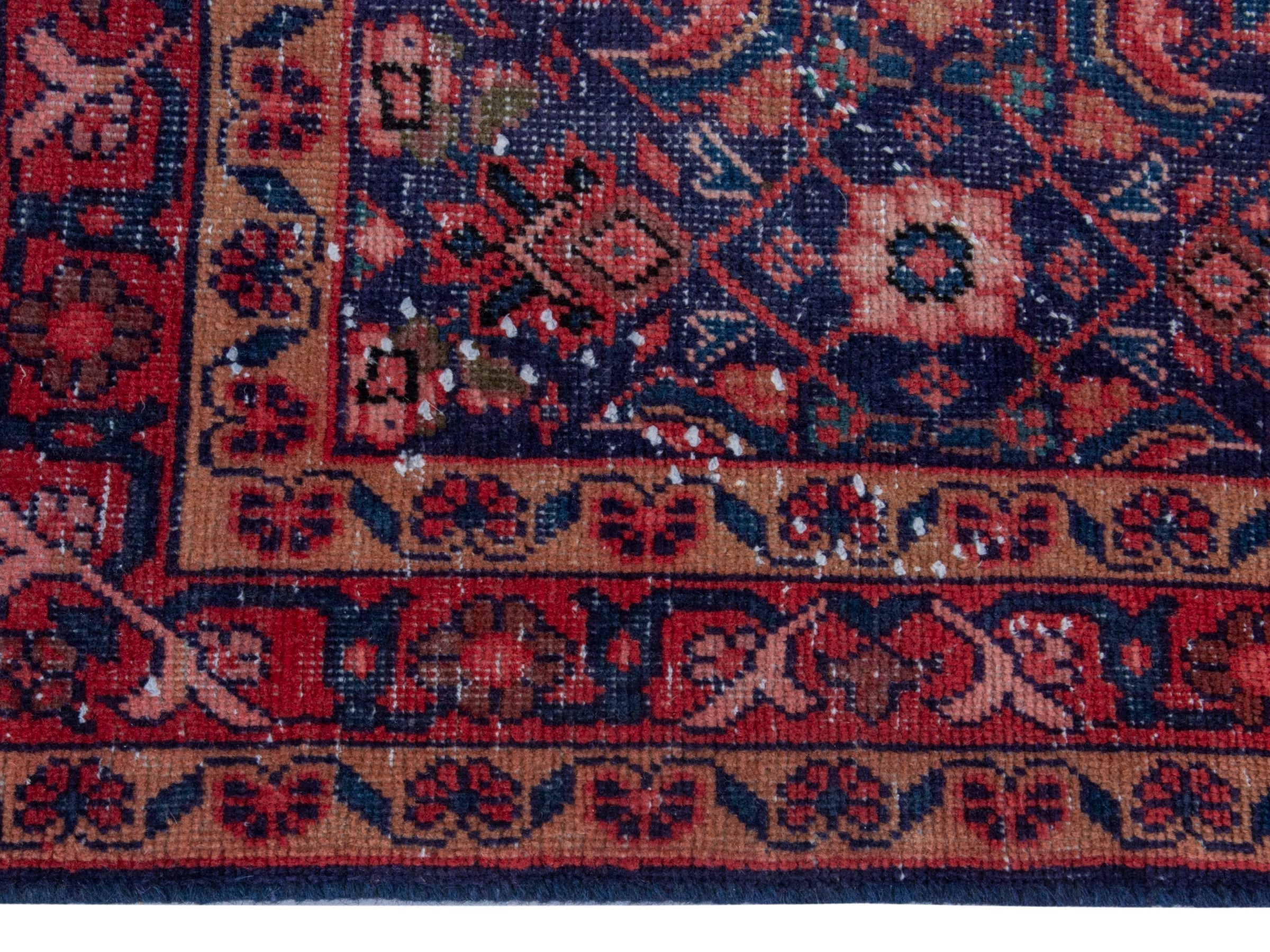Persian Mahal runner rug in dark blue and rust, view 10 of 19