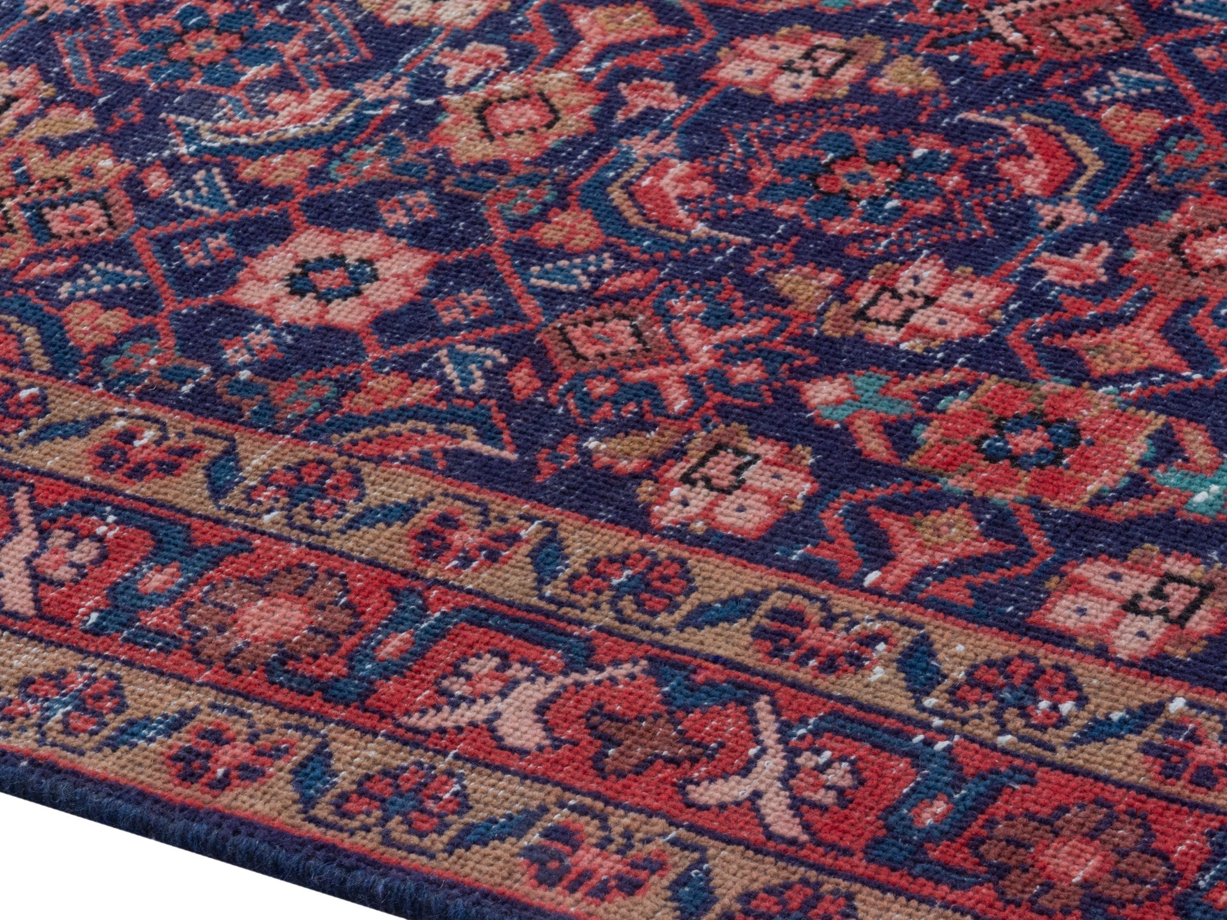 Persian Mahal runner rug in dark blue and rust, view 6 of 19