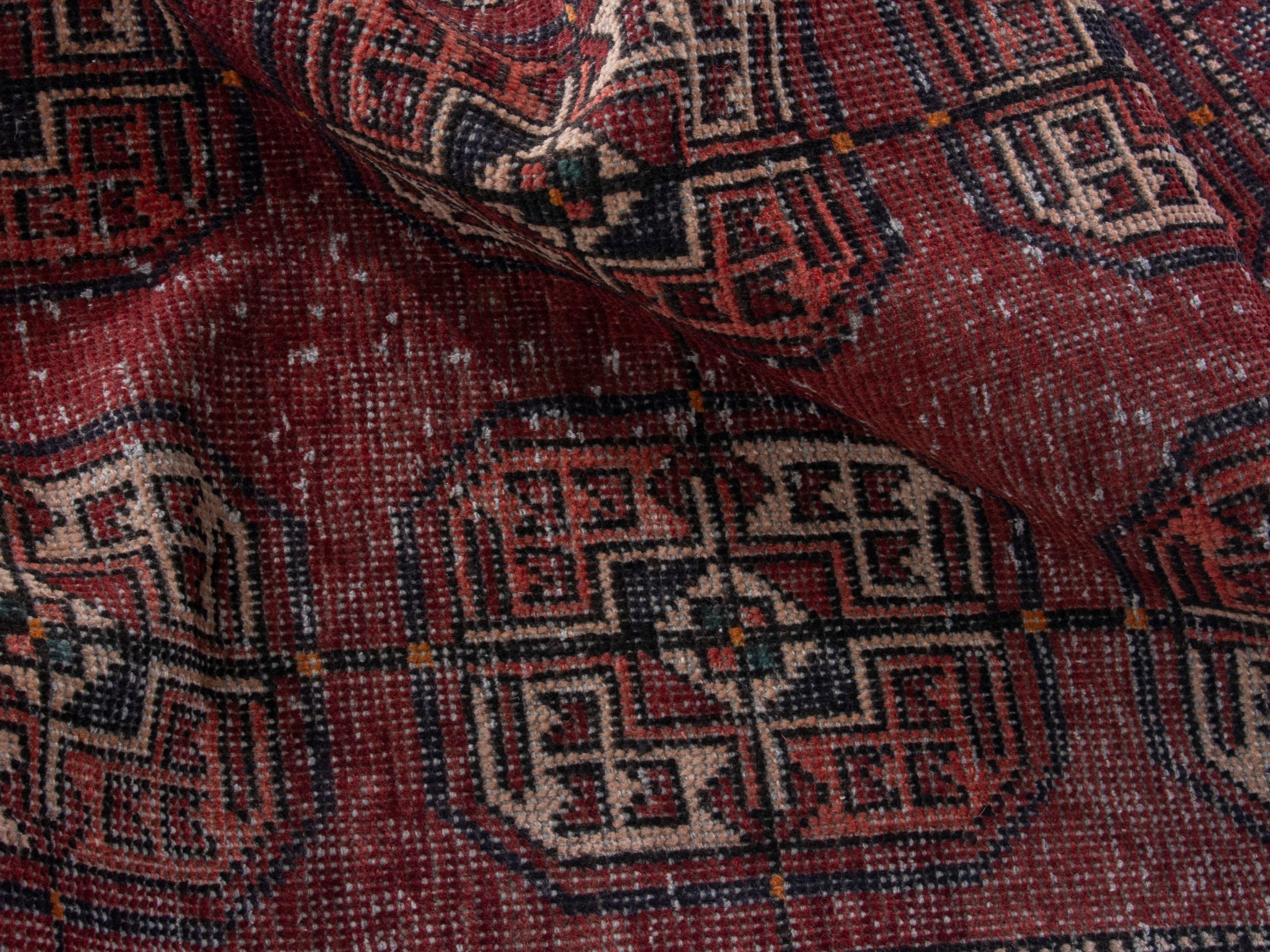 Persian Ferdos runner rug in burgundy and cream, view 16 of 18