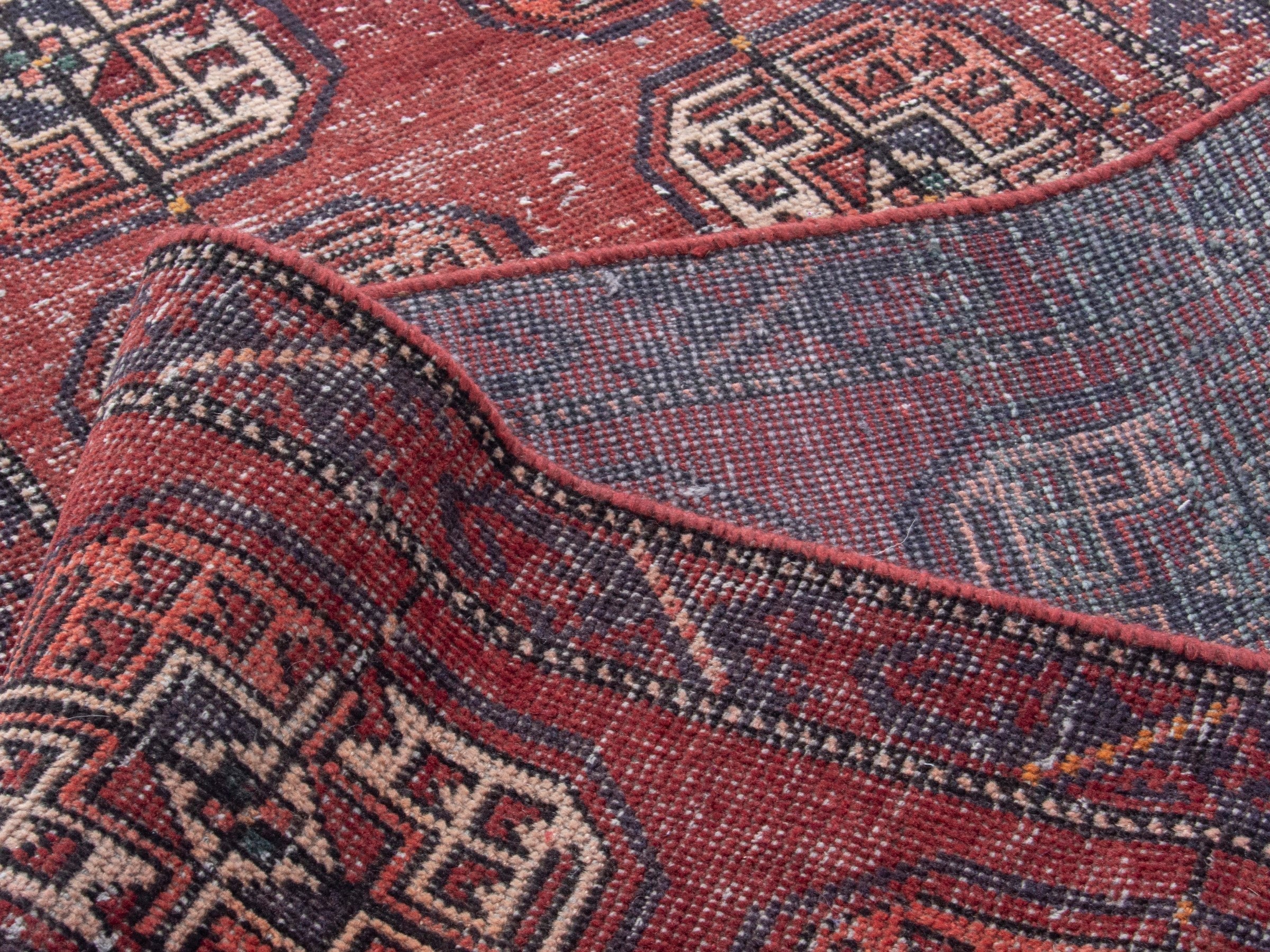 Persian Ferdos runner rug in burgundy and cream, view 17 of 18