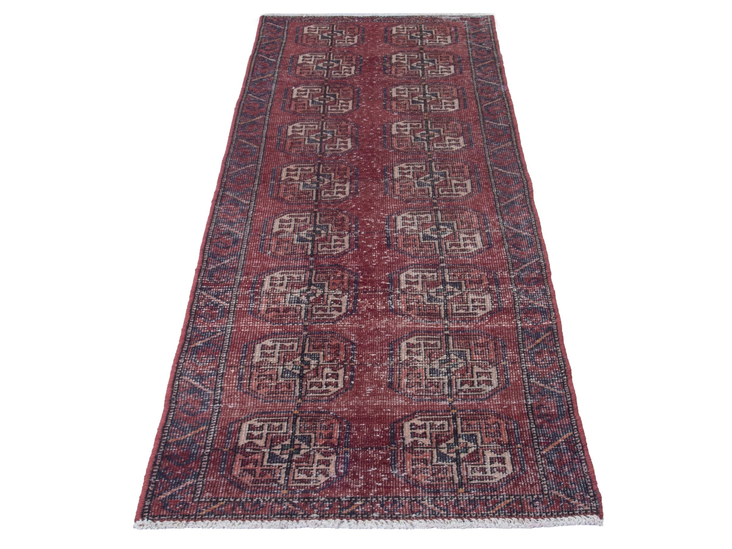 Persian Ferdos runner rug in burgundy and cream, view 2 of 18