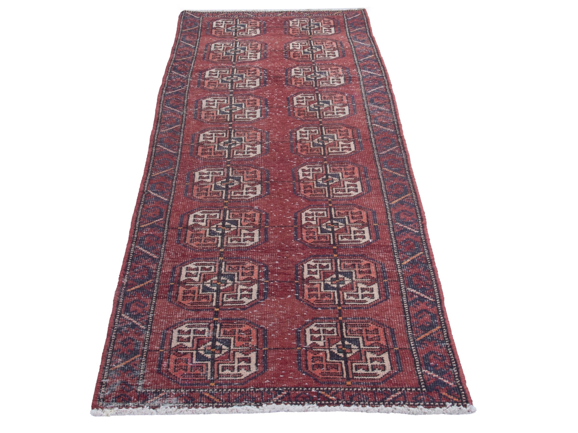 Persian Ferdos runner rug in burgundy and cream, view 3 of 18