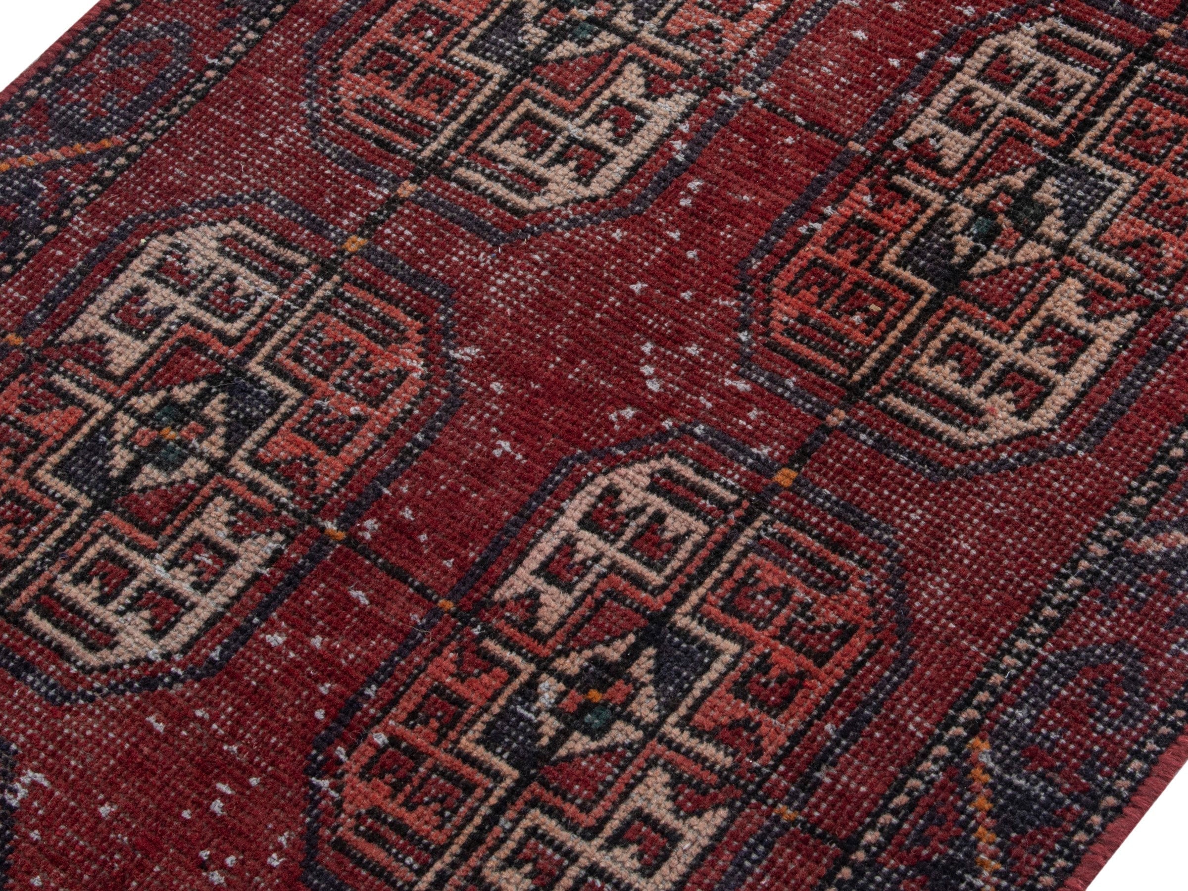 Persian Ferdos runner rug in burgundy and cream, view 4 of 18