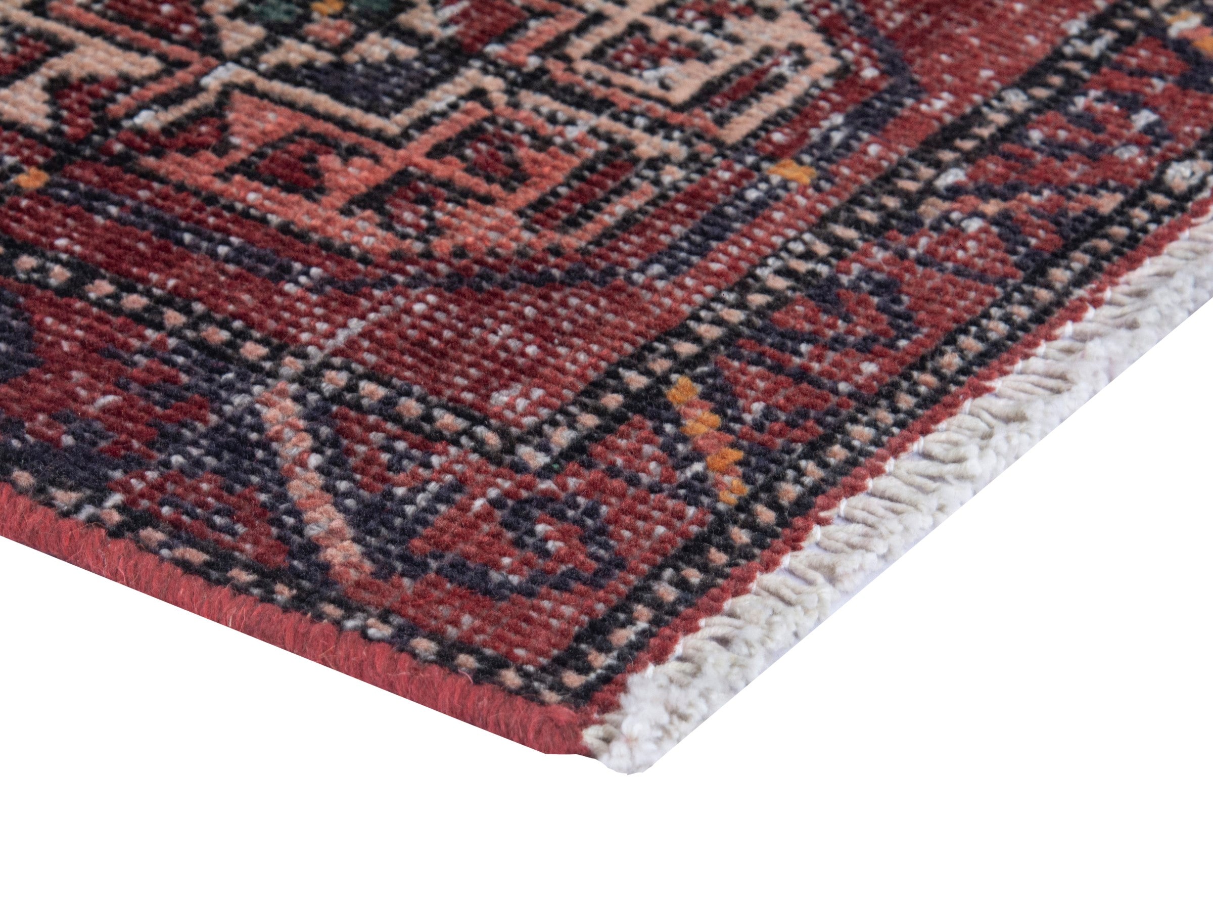 Persian Ferdos runner rug in burgundy and cream, view 5 of 18