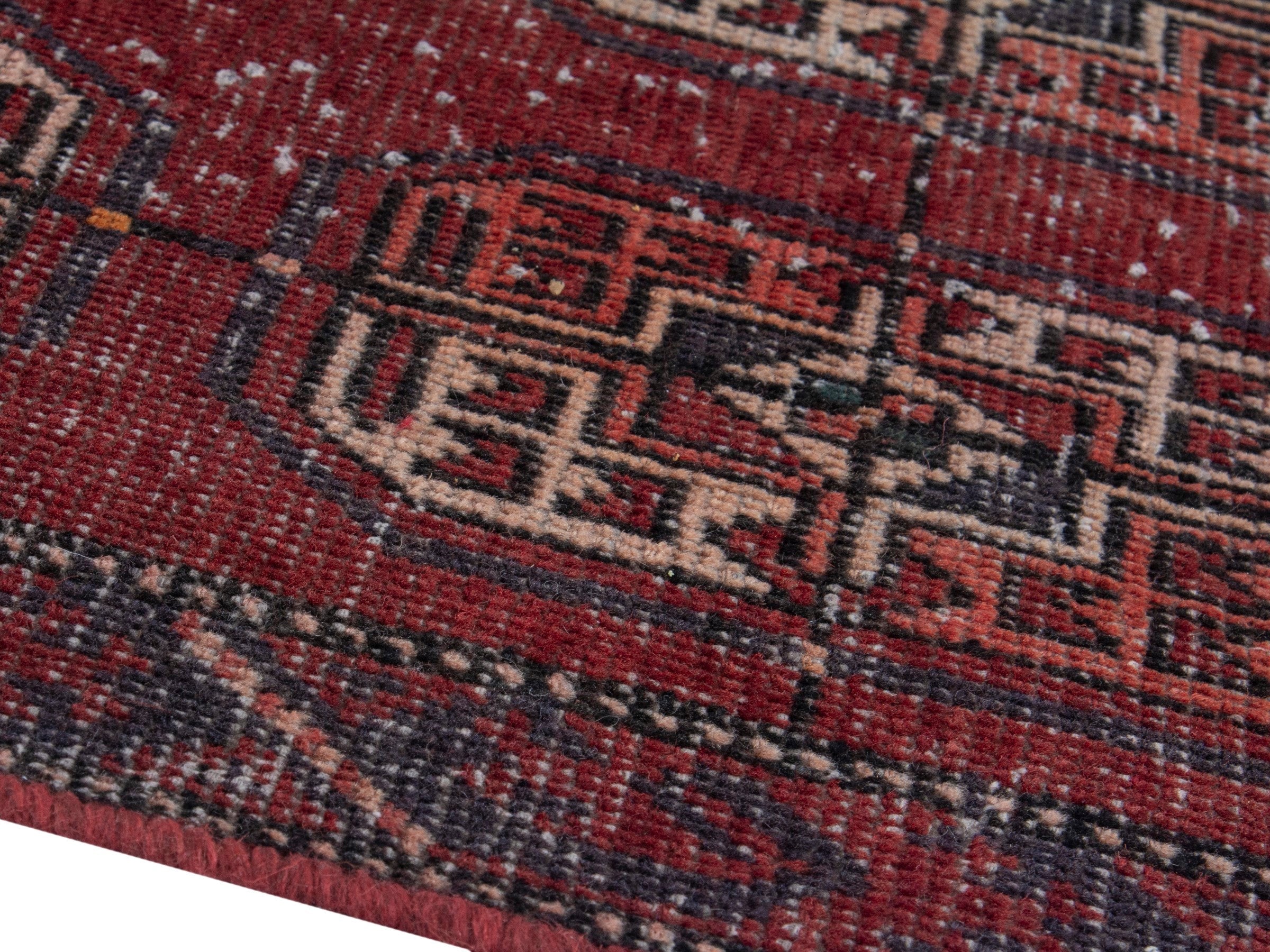 Persian Ferdos runner rug in burgundy and cream, view 6 of 18