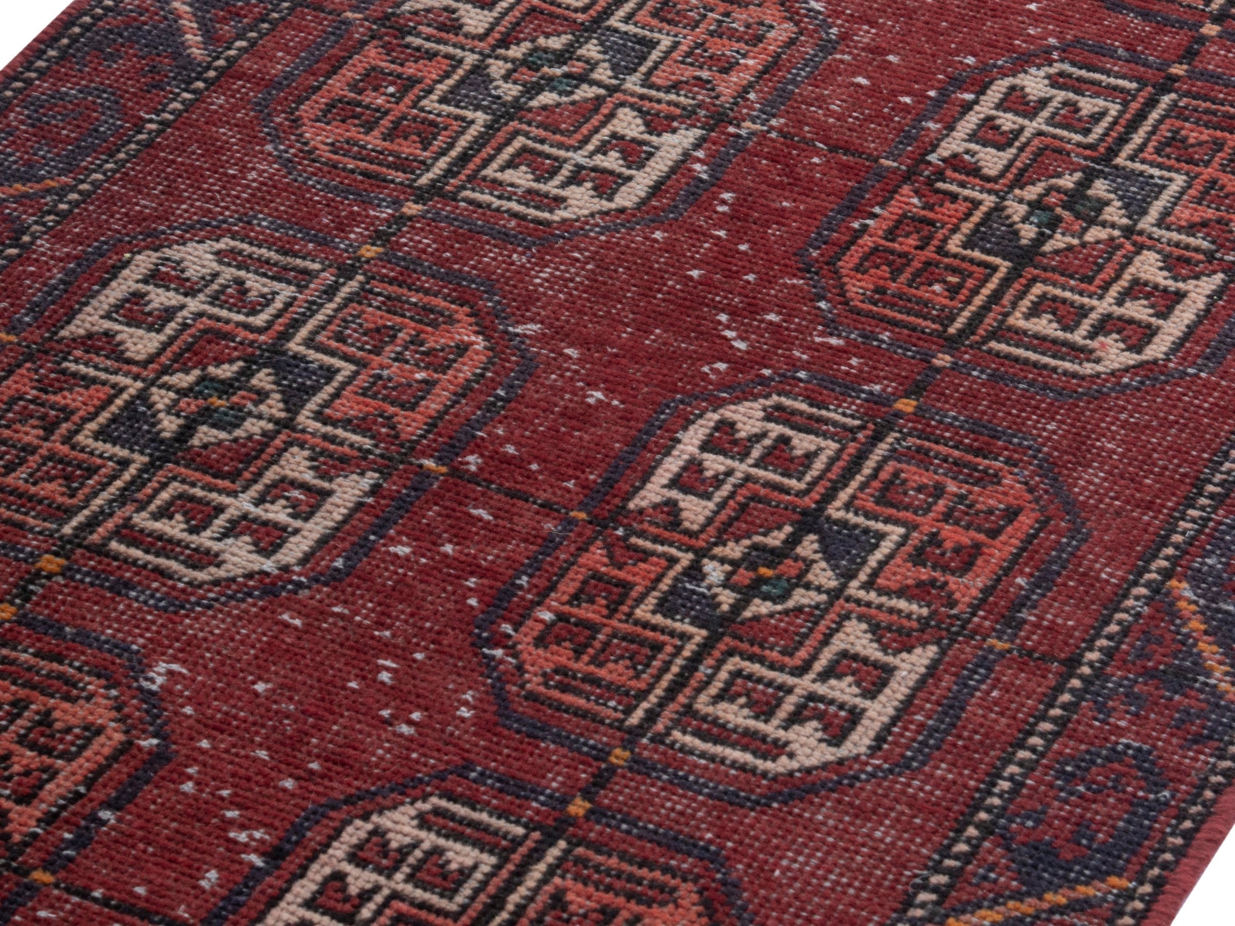 Persian Ferdos runner rug in burgundy and cream, view 7 of 18