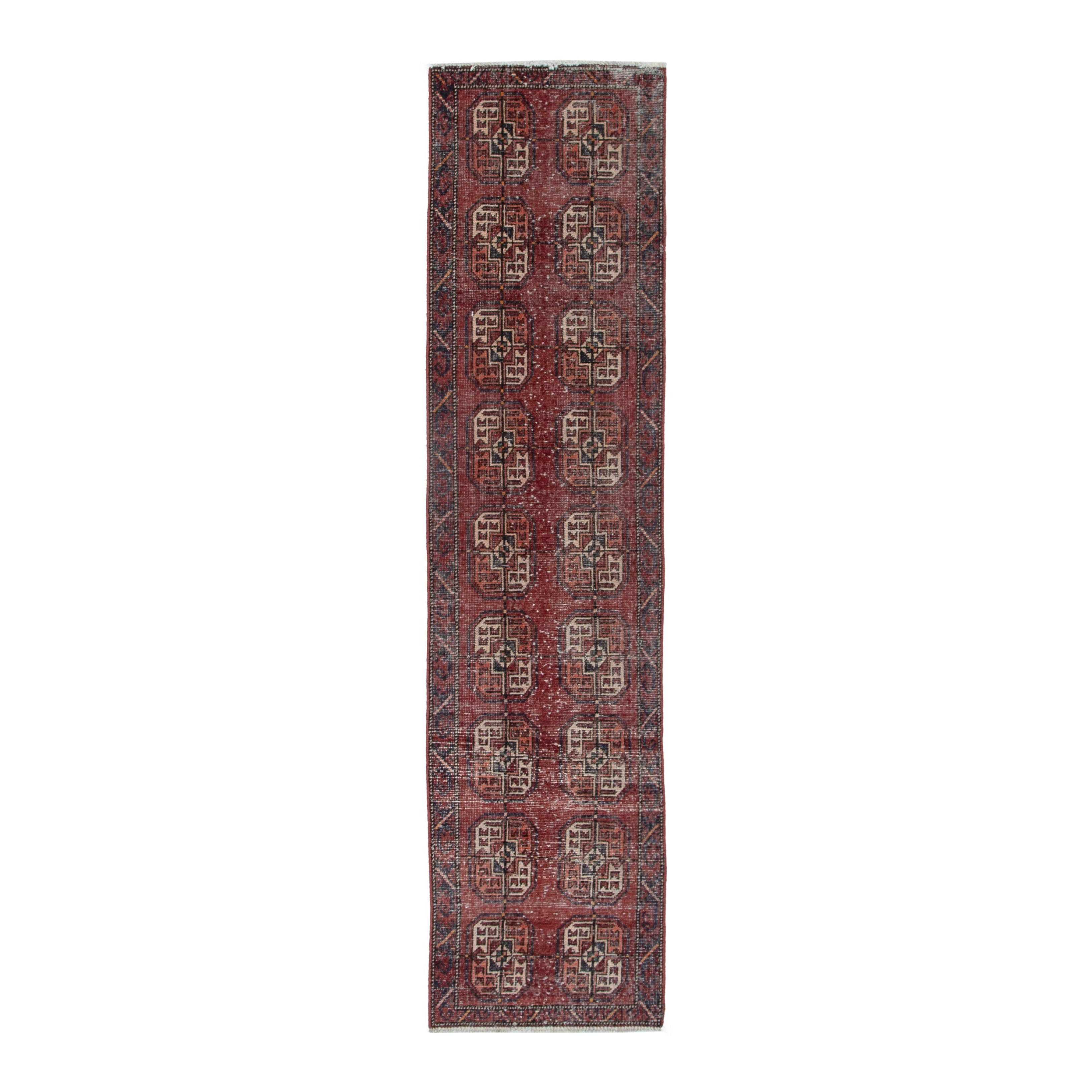 Persian Ferdos runner rug in burgundy and cream, 2'3" x 9'2"