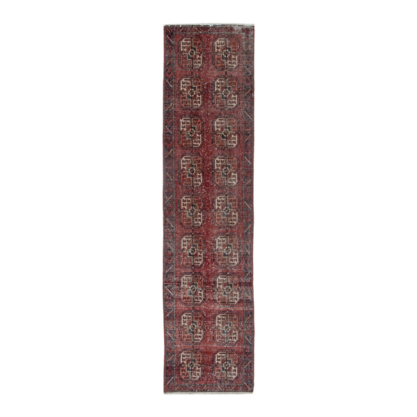 Persian Ferdos runner rug in burgundy and cream, 2'3" x 9'2"