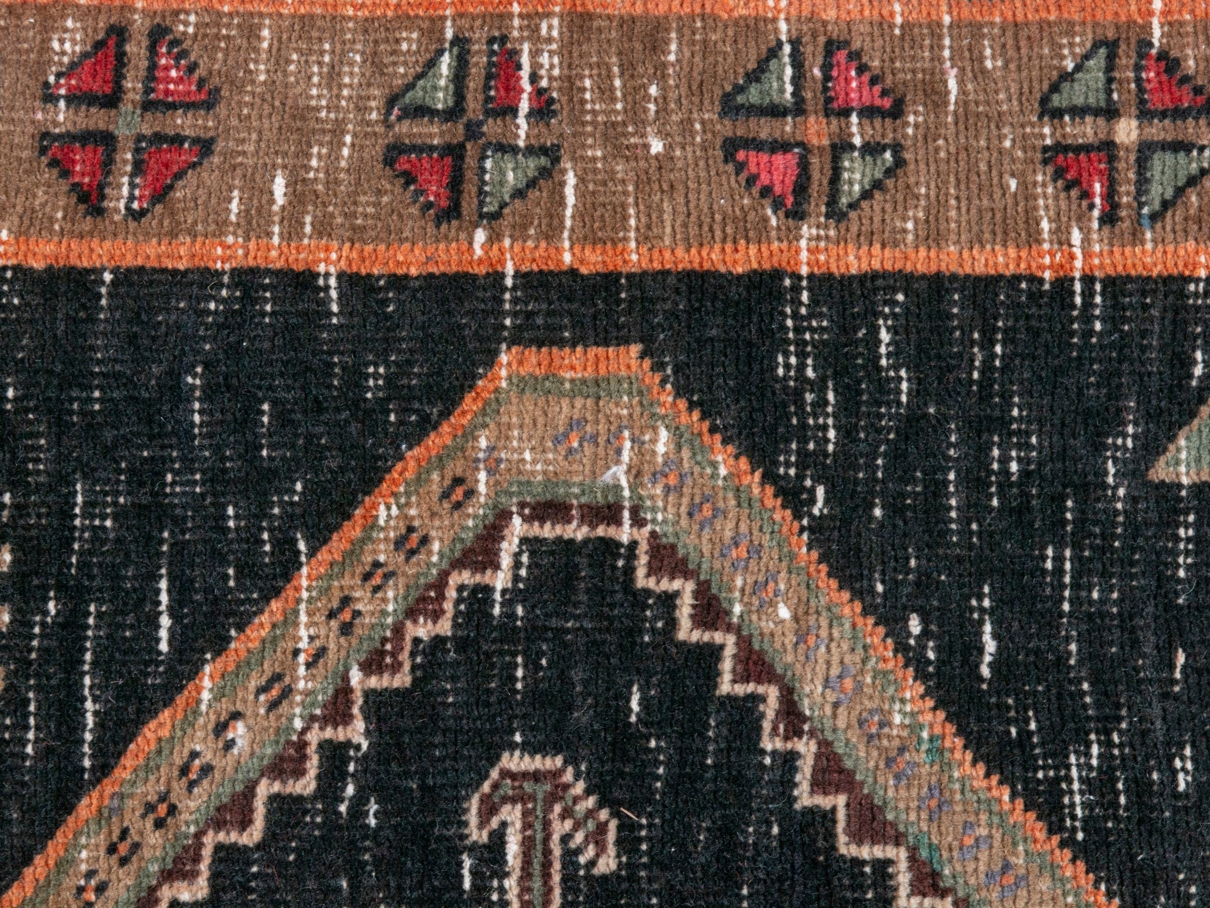 Persian Songhor runner rug in navy and cream, view 14 of 19