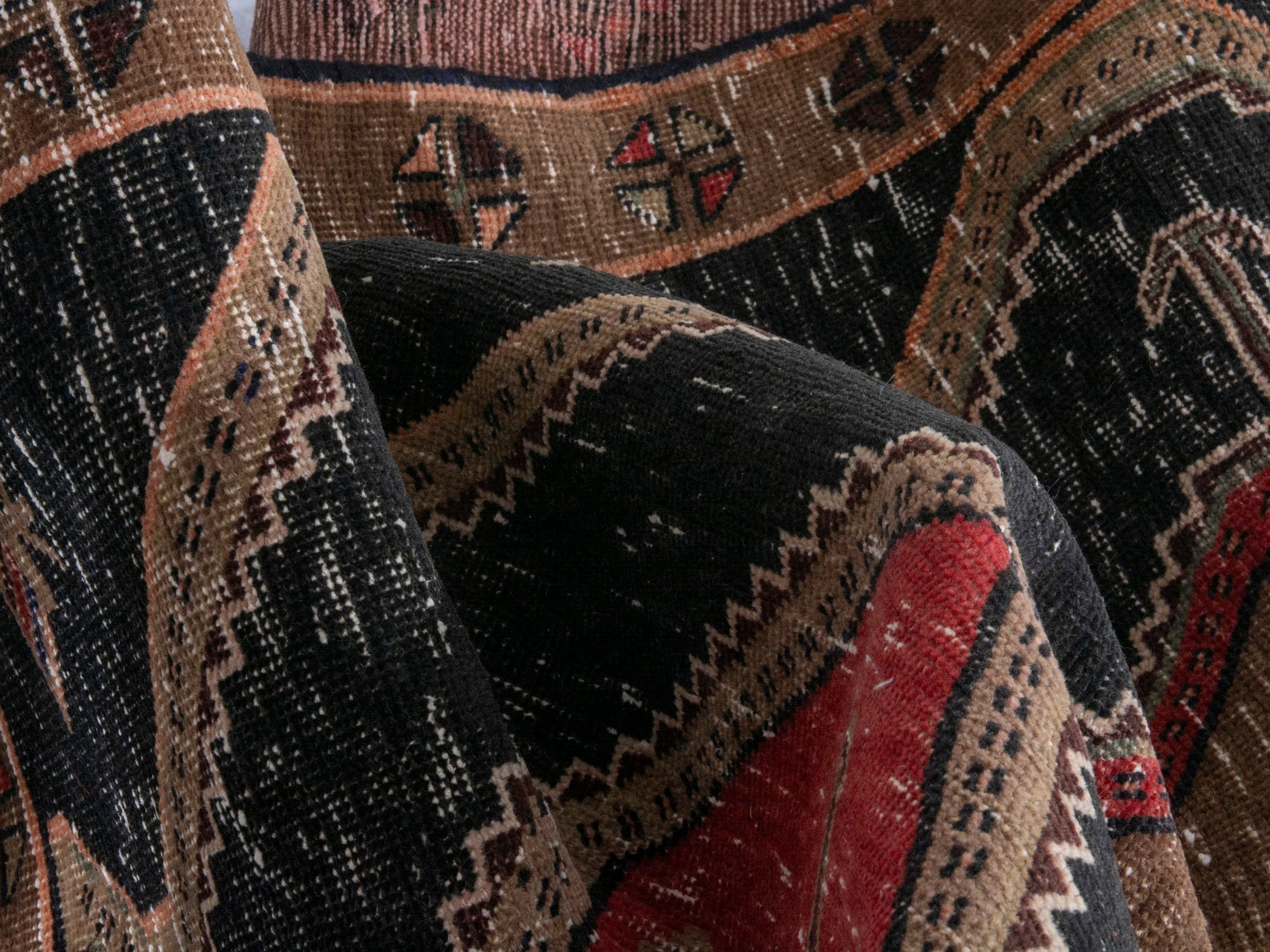 Persian Songhor runner rug in navy and cream, view 16 of 19