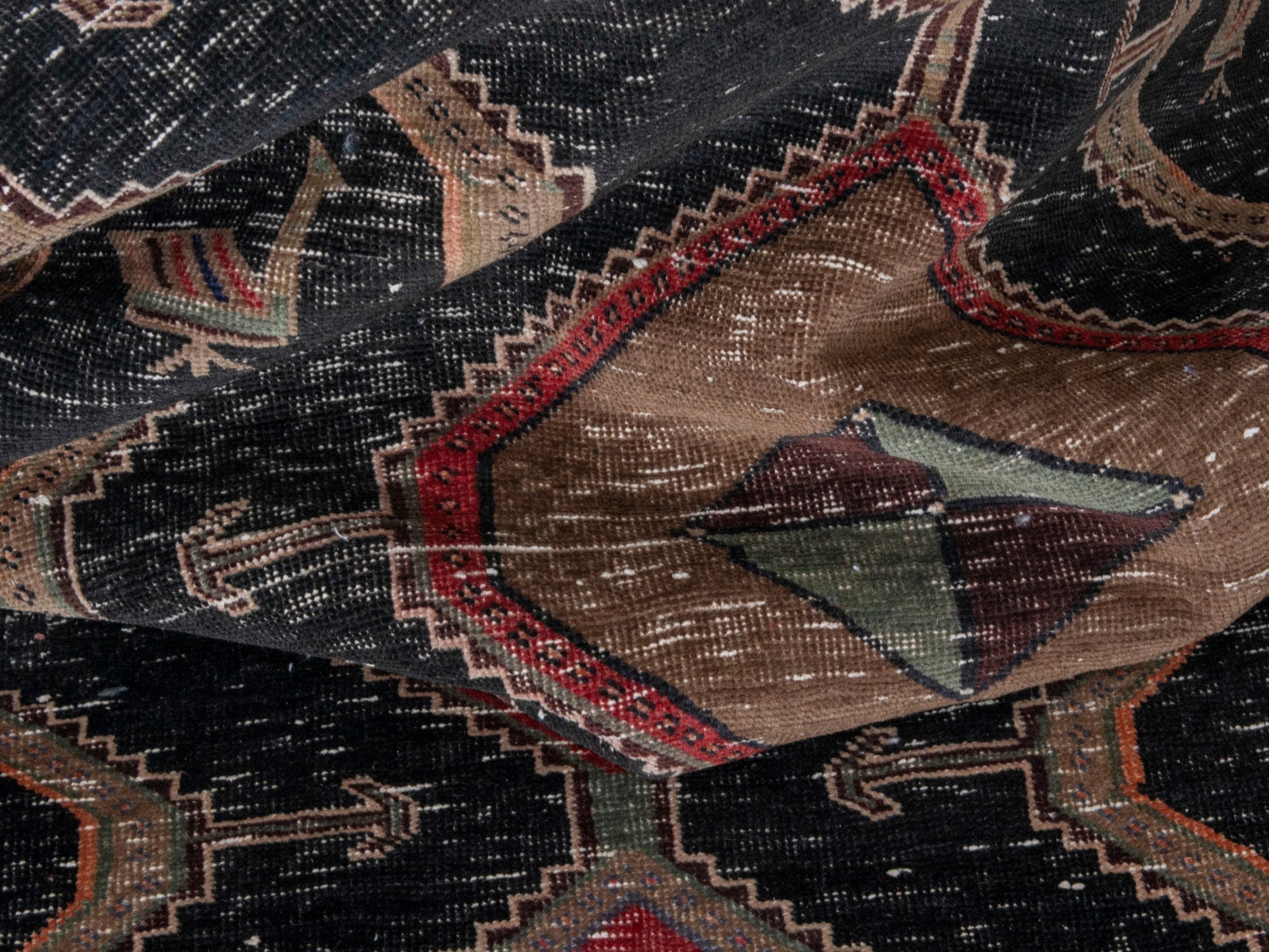 Persian Songhor runner rug in navy and cream, view 17 of 19