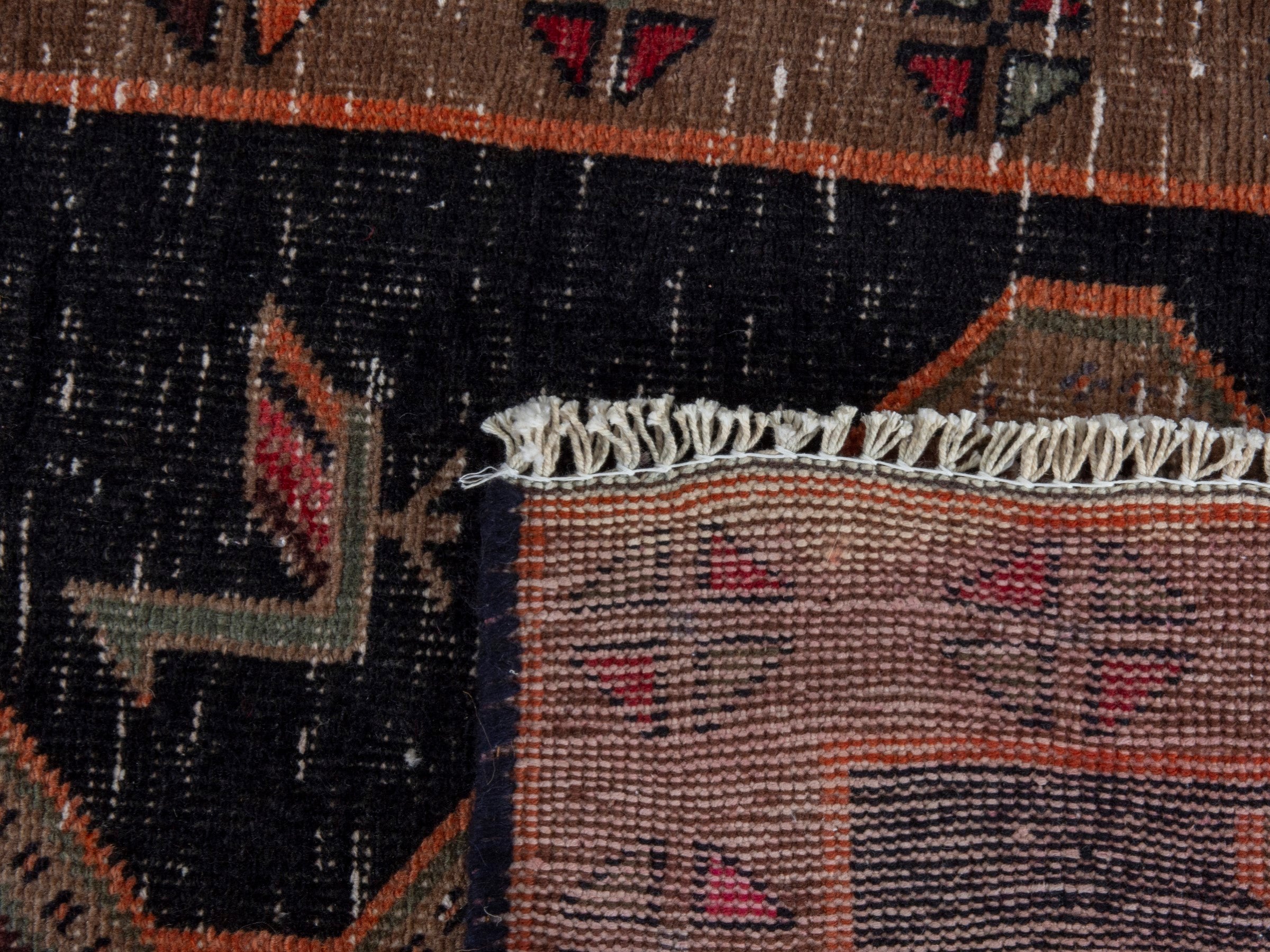 Persian Songhor runner rug in navy and cream, view 19 of 19