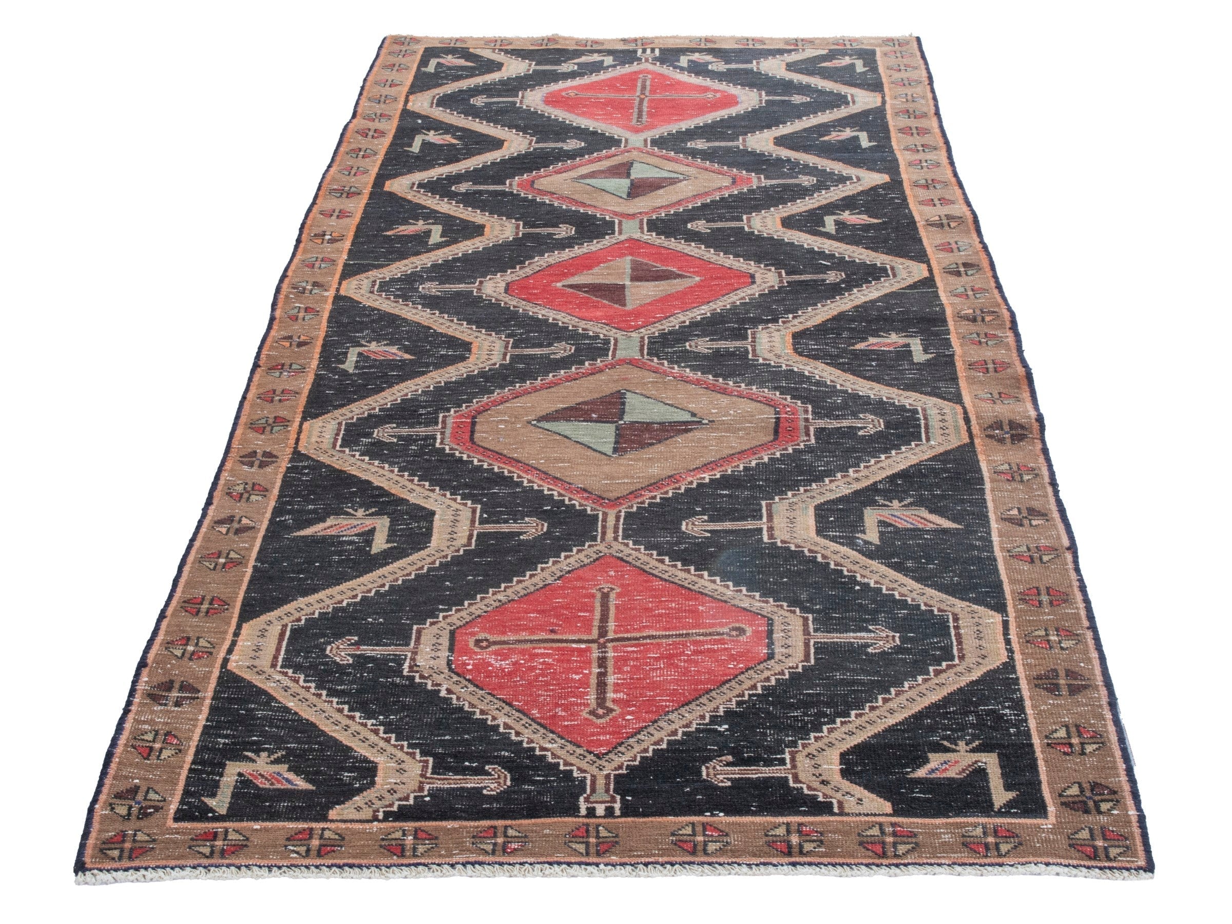 Persian Songhor runner rug in navy and cream, view 2 of 19
