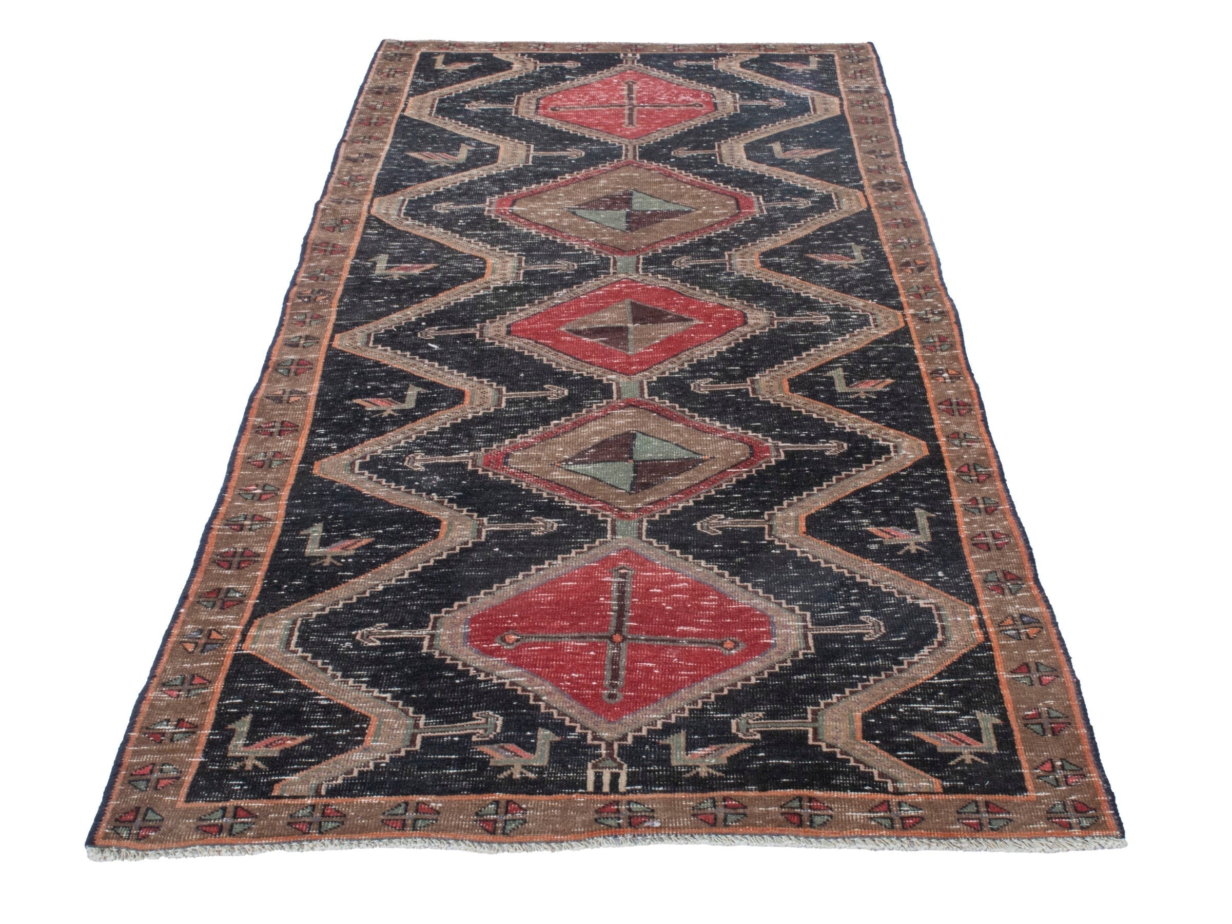 Persian Songhor runner rug in navy and cream, view 3 of 19