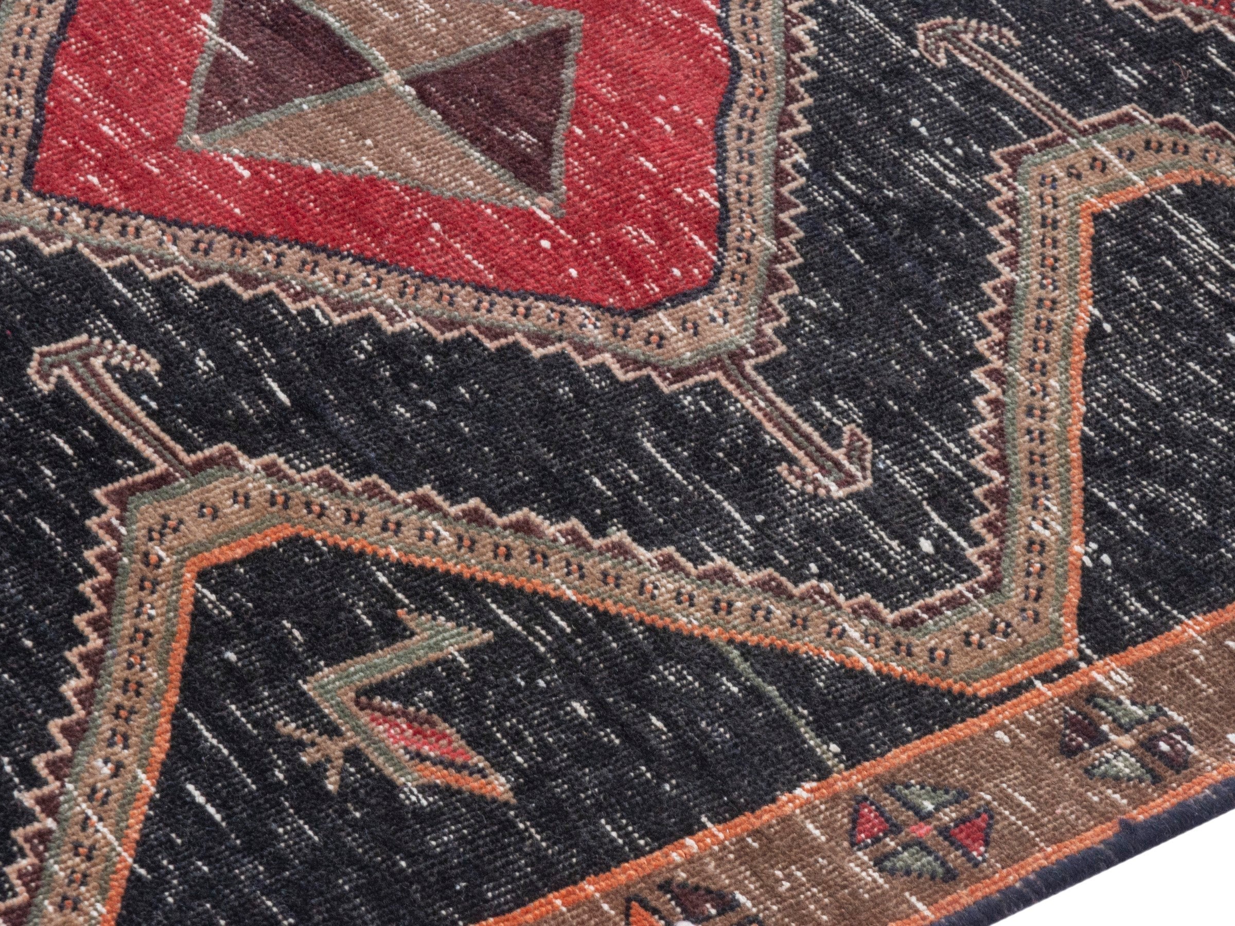 Persian Songhor runner rug in navy and cream, view 6 of 19