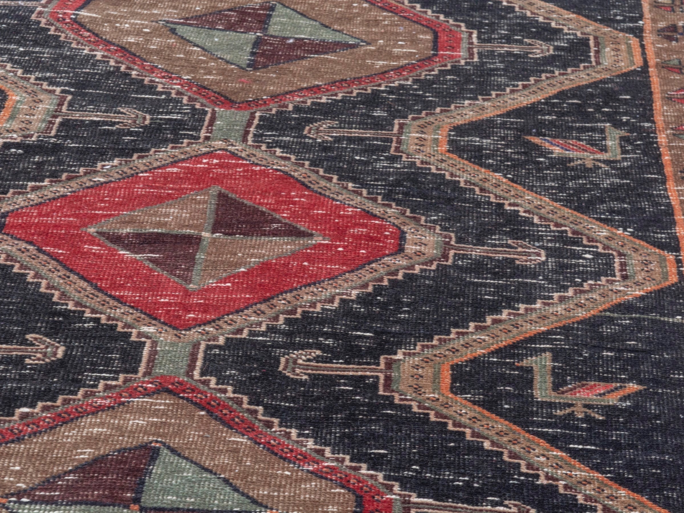 Persian Songhor runner rug in navy and cream, view 7 of 19