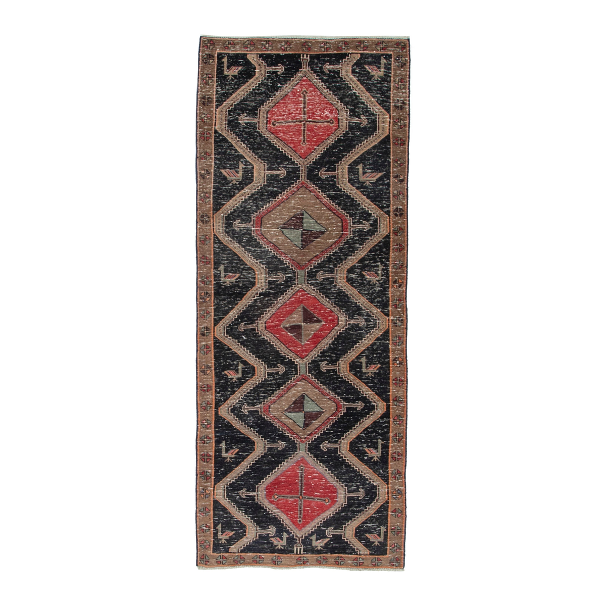 Persian Songhor runner rug in navy and cream, 3'5" x 8'6"
