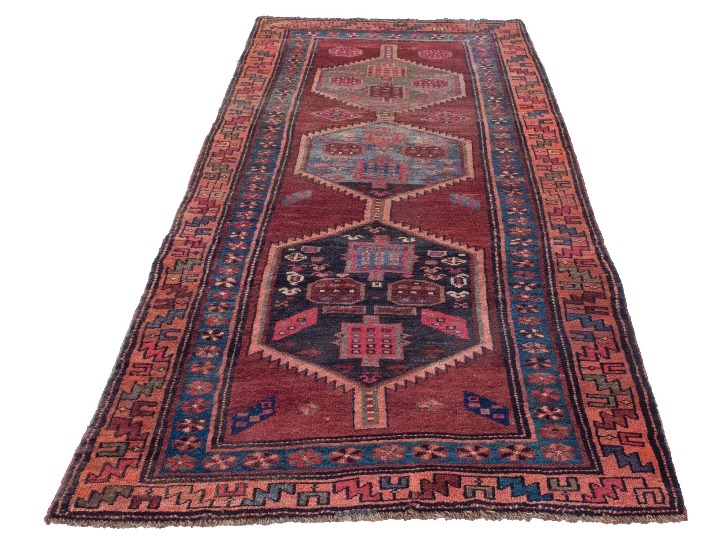 Persian Azerbaijan runner rug in deep red and rust, view 3 of 18