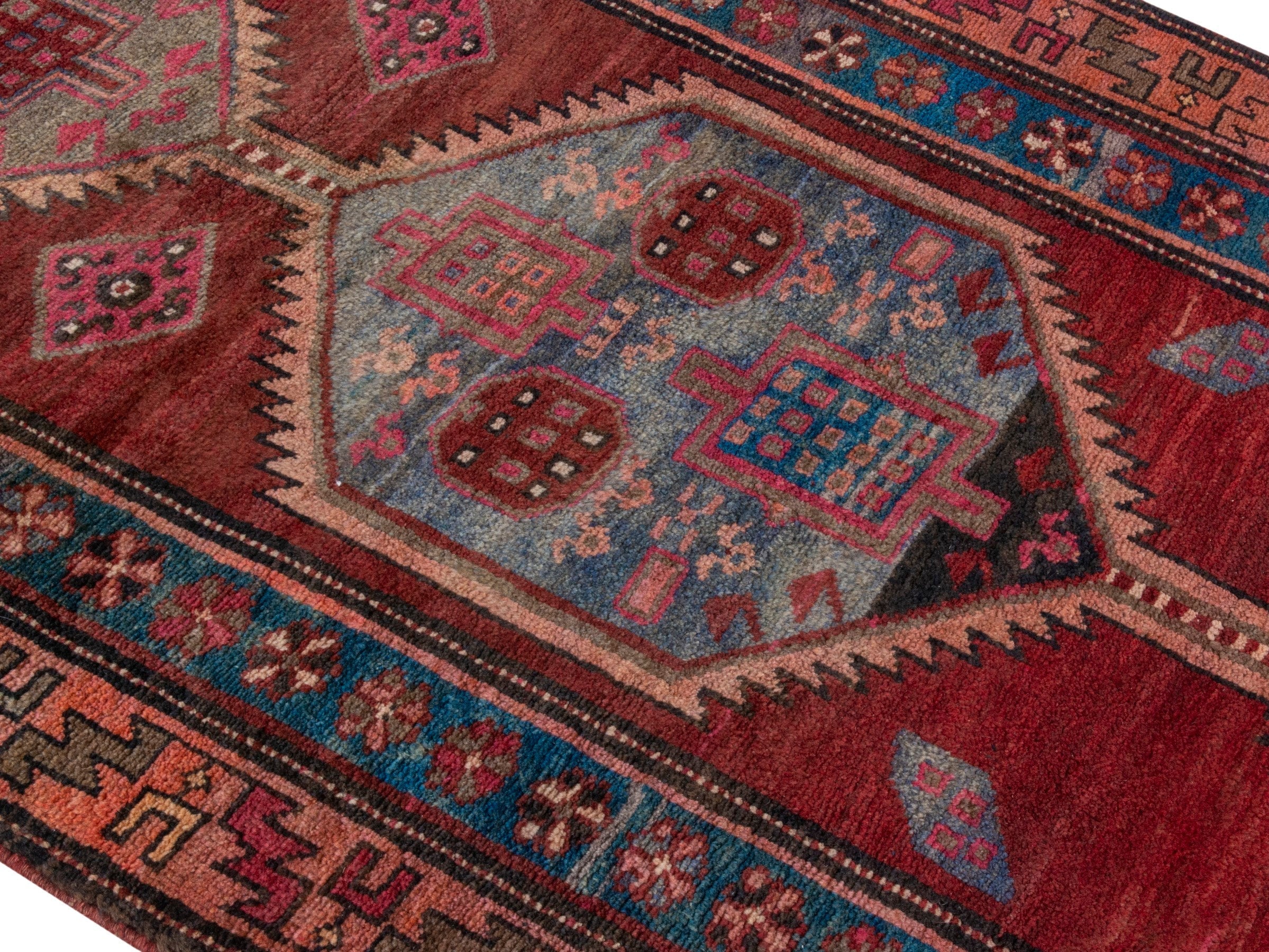 Persian Azerbaijan runner rug in deep red and rust, view 4 of 18