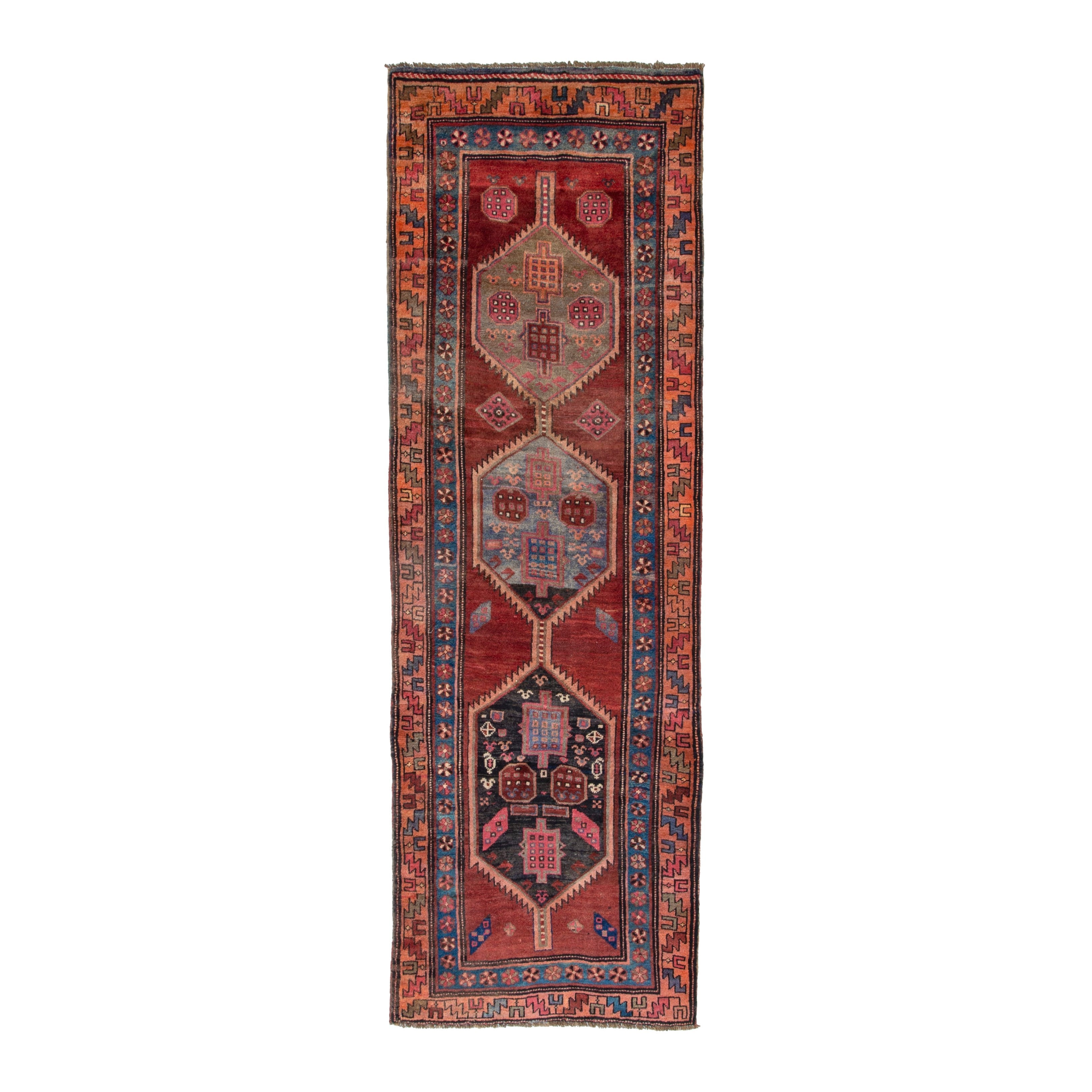 Persian Azerbaijan runner rug in deep red and rust, 3'10" x 10'8"