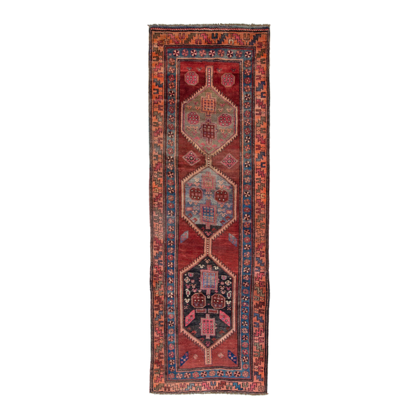 Persian Azerbaijan runner rug in deep red and rust, 3'10" x 10'8"