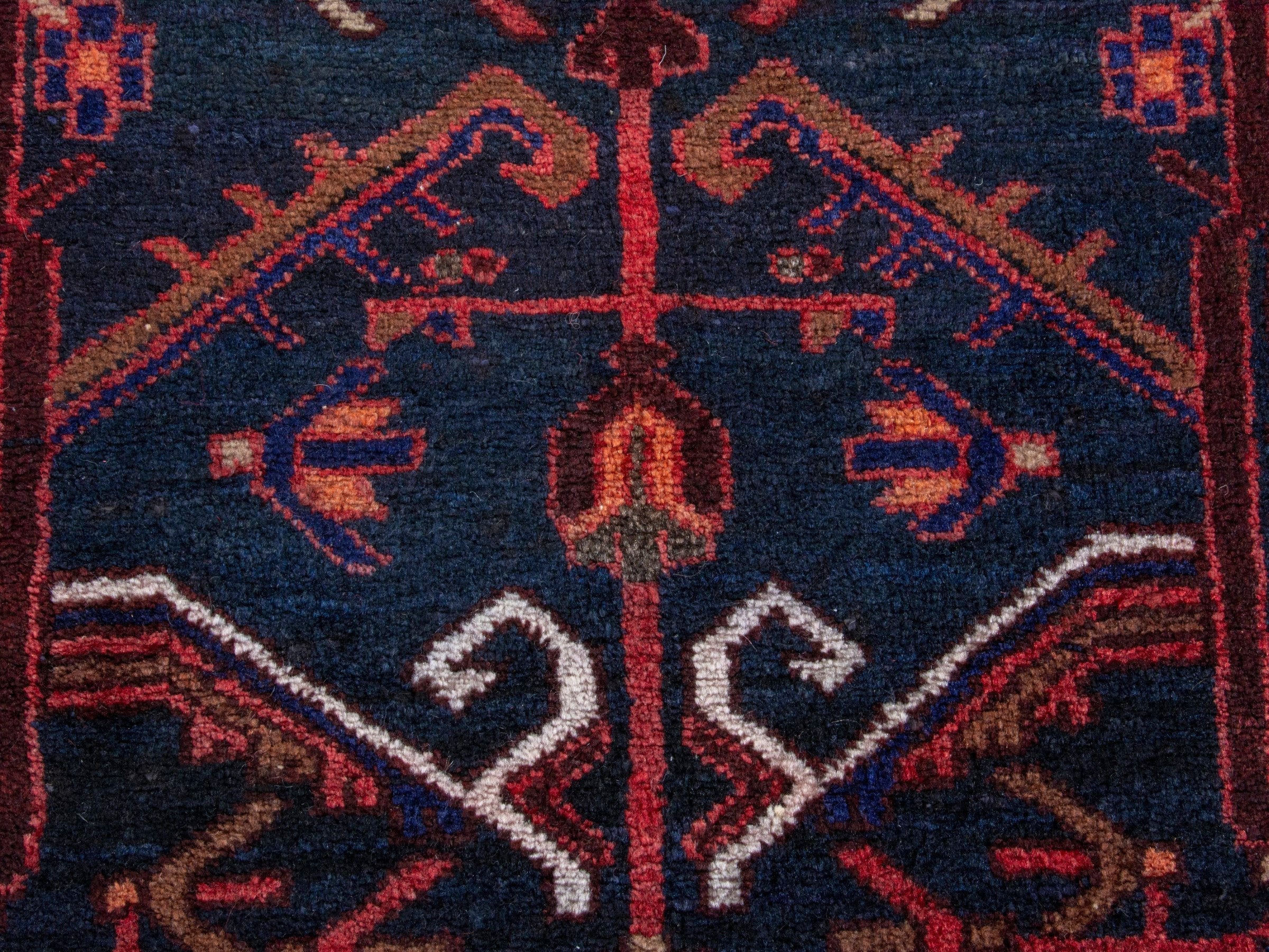Persian Zanjan runner rug in deep indigo and deep red, view 12 of 19