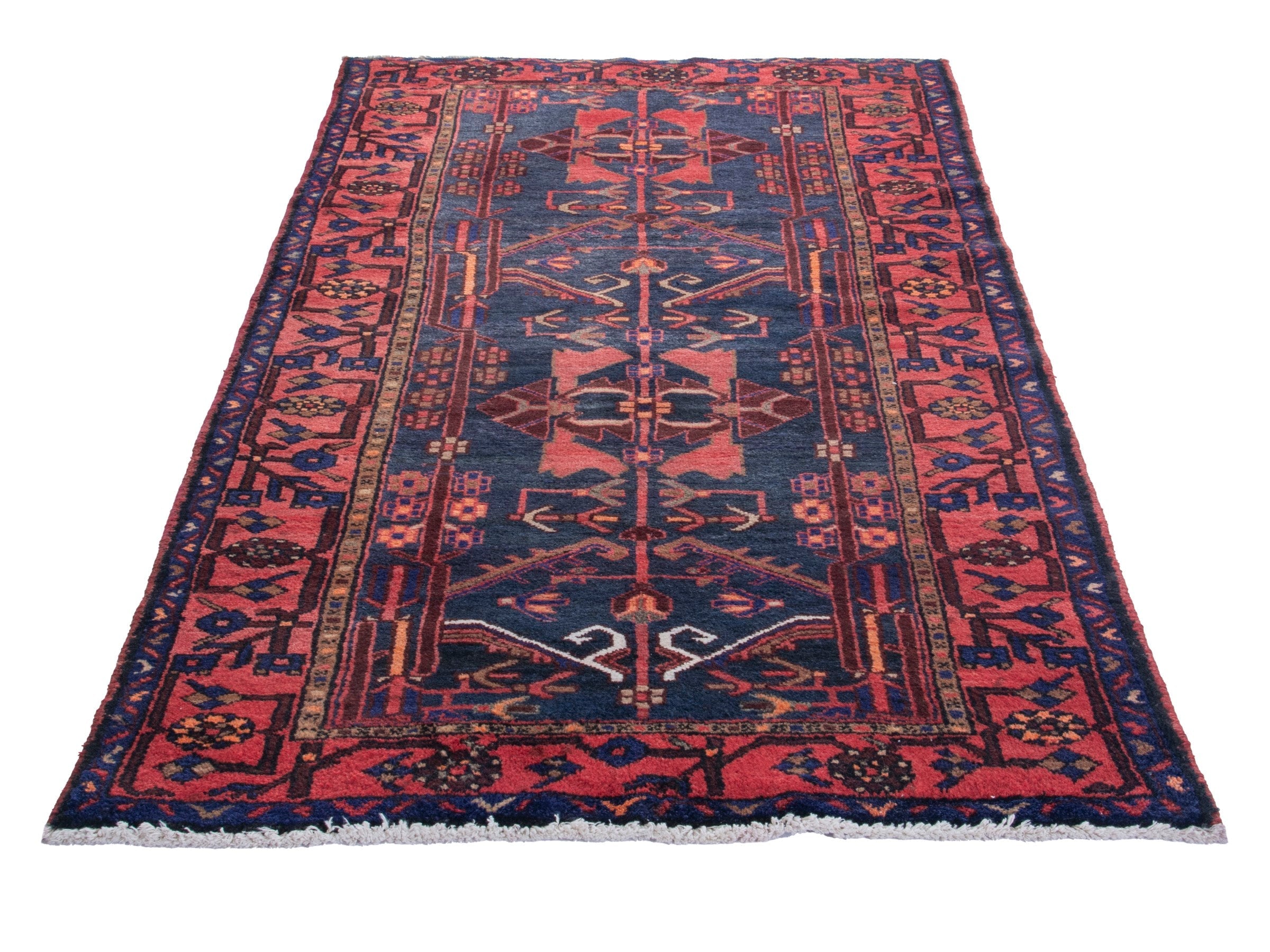 Persian Zanjan runner rug in deep indigo and deep red, view 3 of 19