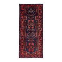 Persian Zanjan runner rug in deep indigo and deep red, 3'7" x 7'10"