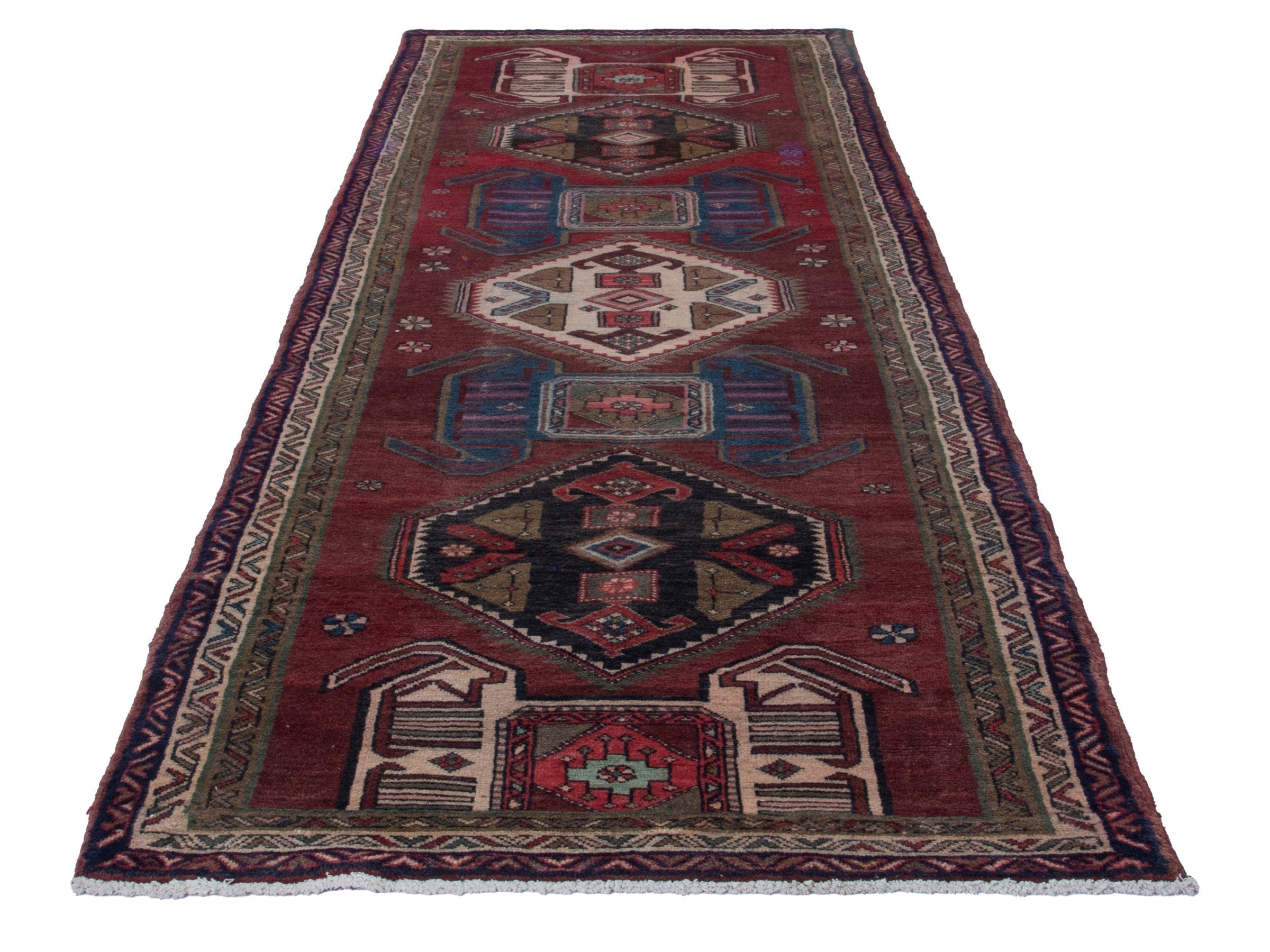 Persian Ardabil runner rug in burgundy and deep red, view 2 of 19