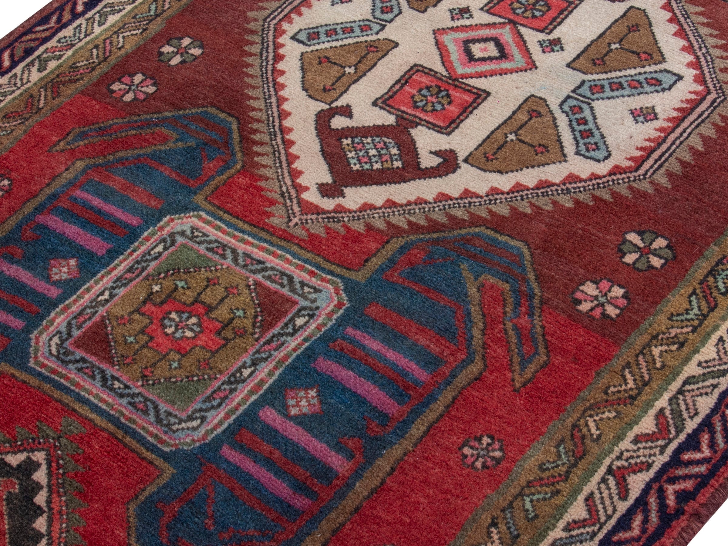 Persian Ardabil runner rug in burgundy and deep red, view 4 of 19