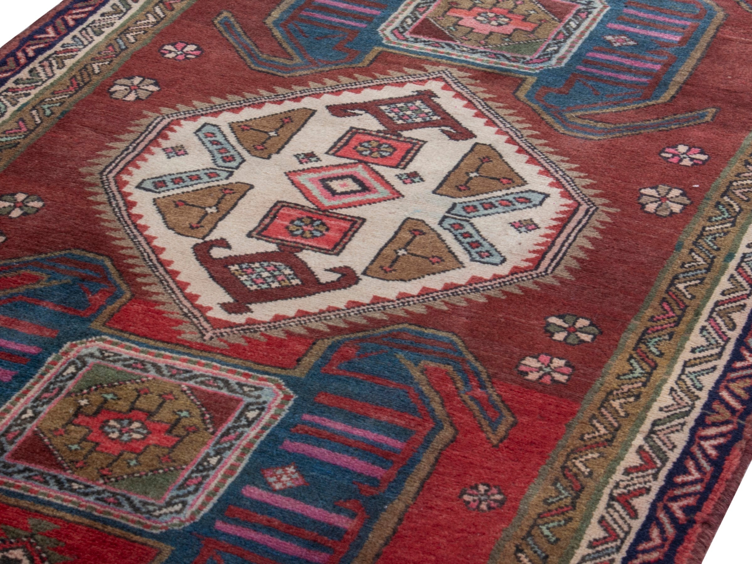 Persian Ardabil runner rug in burgundy and deep red, view 7 of 19