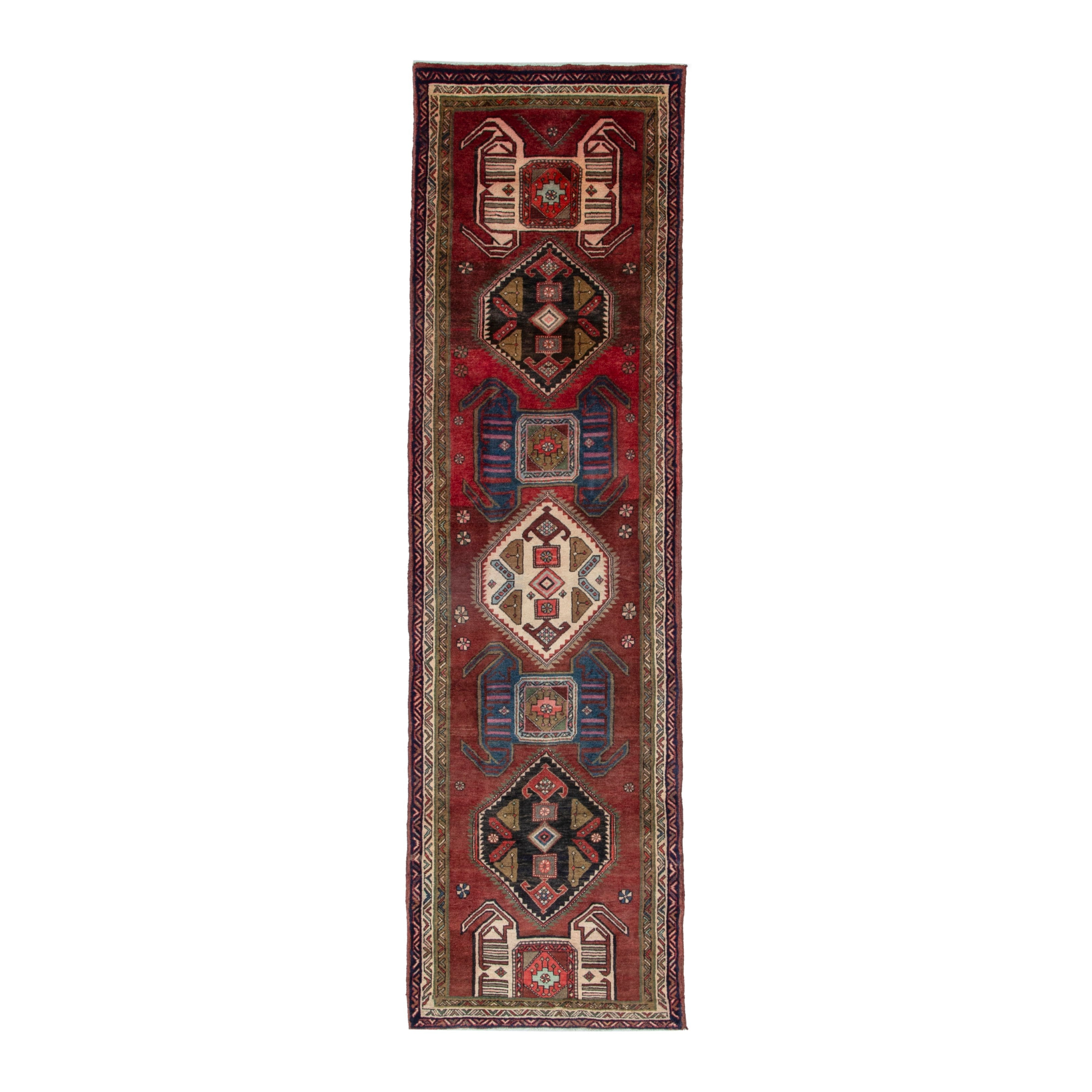 Persian Ardabil runner rug in burgundy and deep red, 3'6" x 11'10"