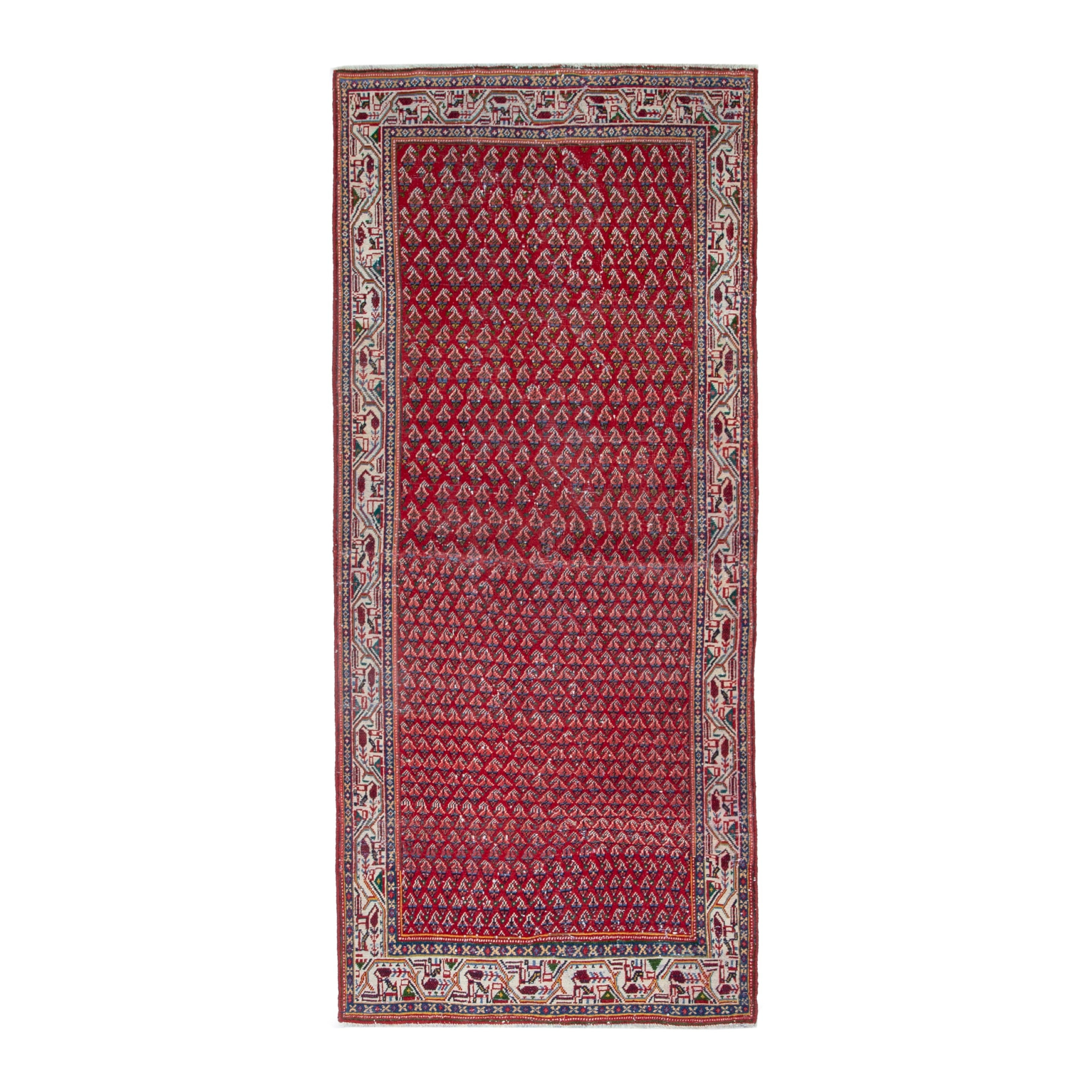 Persian Arak runner rug in deep red and cream, 3'11" x 8'6"