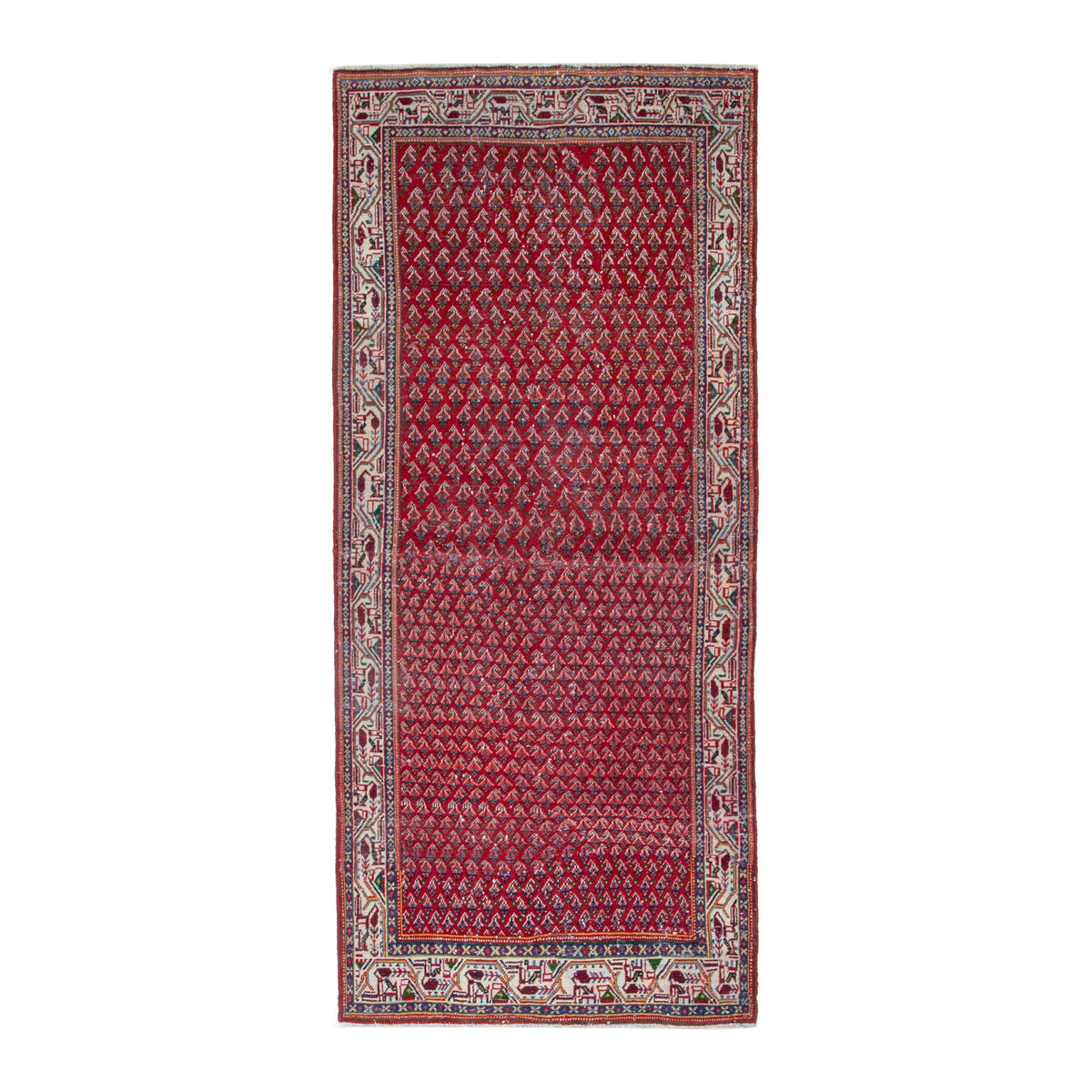 Persian Arak runner rug in deep red and cream, 3'11" x 8'6"