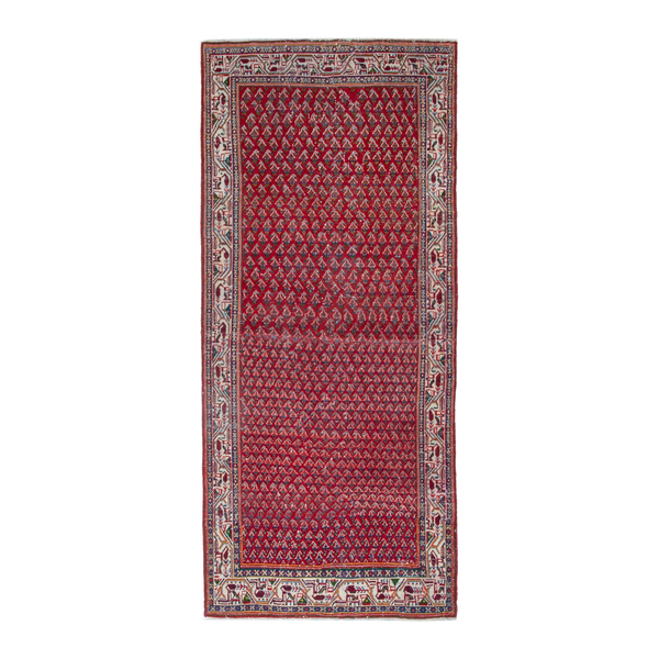 Persian Arak runner rug in deep red and cream, 3'11" x 8'6"