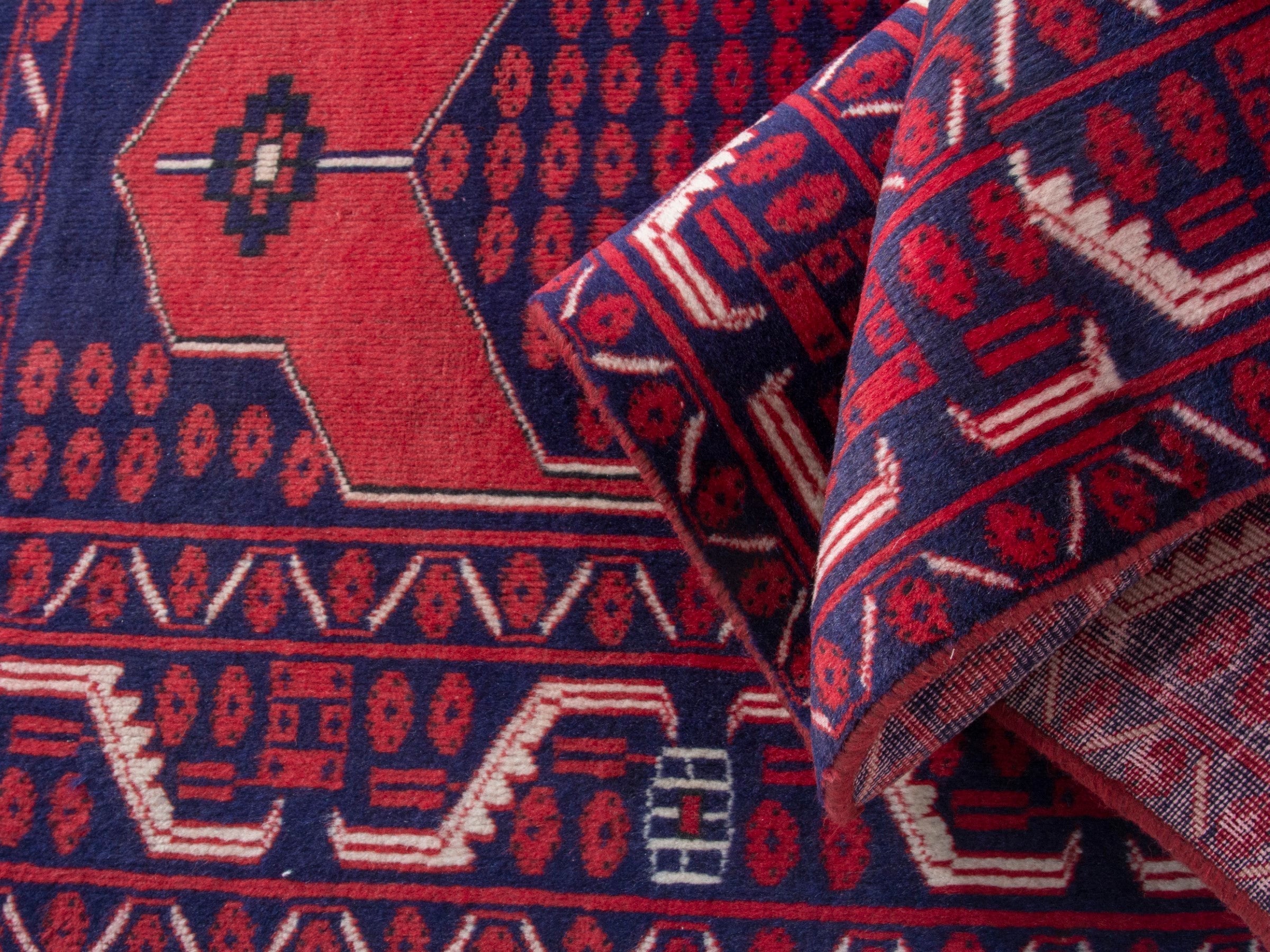 Persian Azerbaijan runner rug in navy and deep red, view 16 of 18