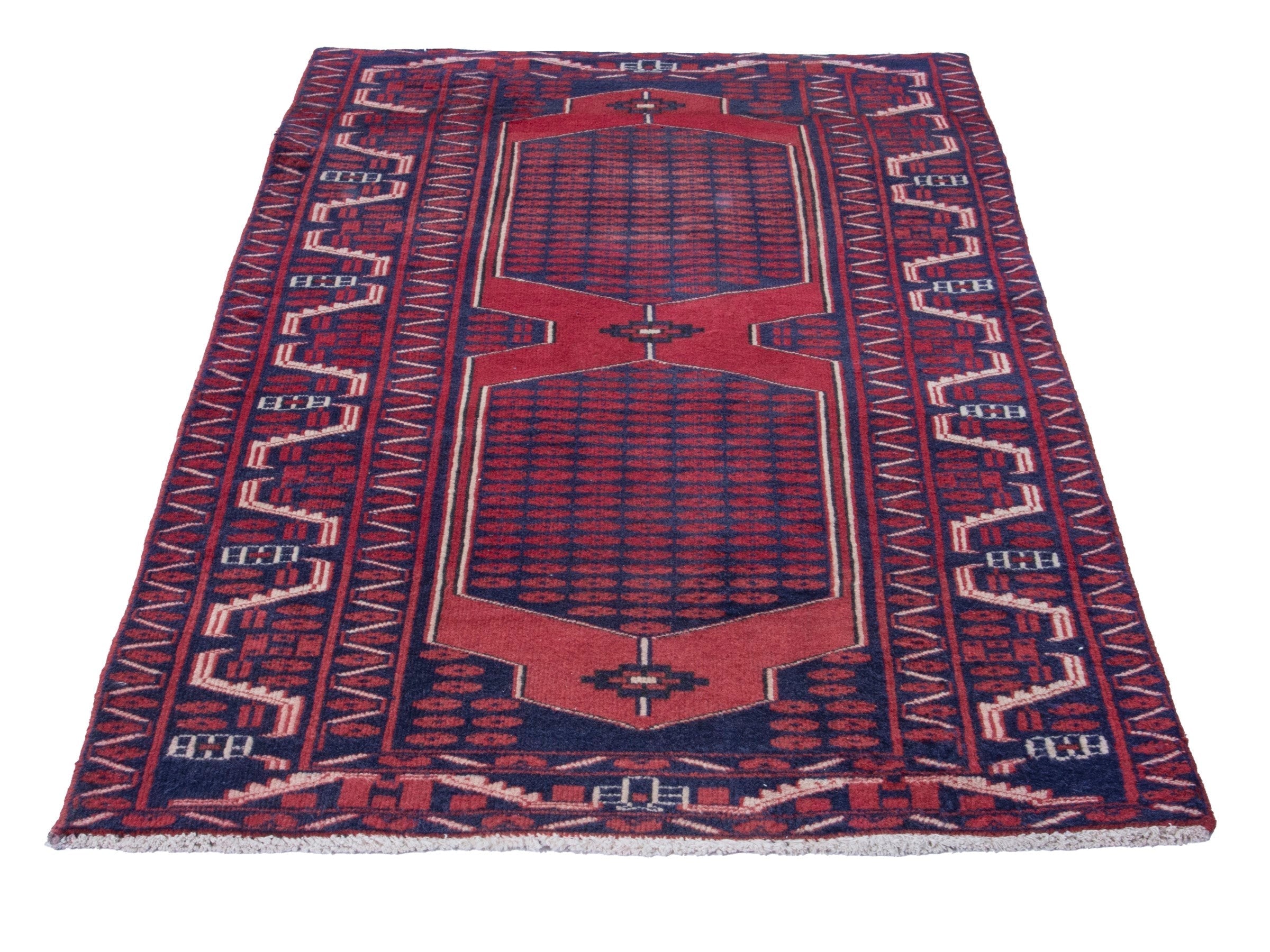 Persian Azerbaijan runner rug in navy and deep red, view 2 of 18