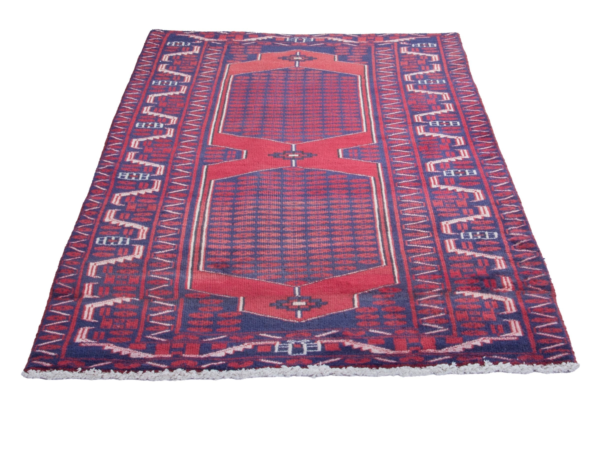Persian Azerbaijan runner rug in navy and deep red, view 3 of 18