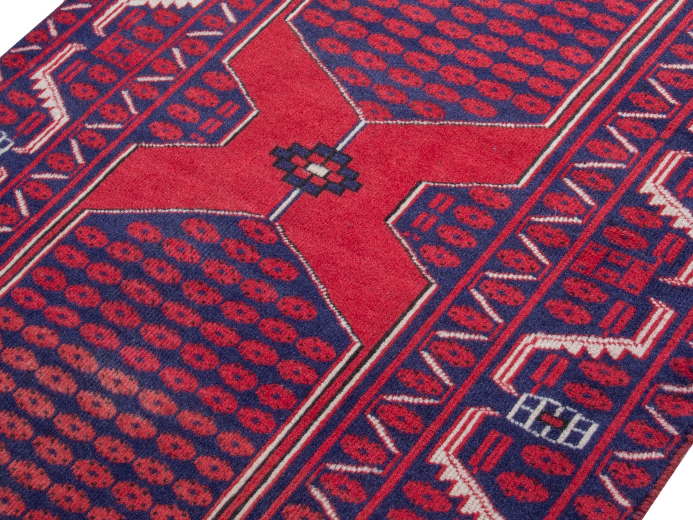 Persian Azerbaijan runner rug in navy and deep red, view 4 of 18