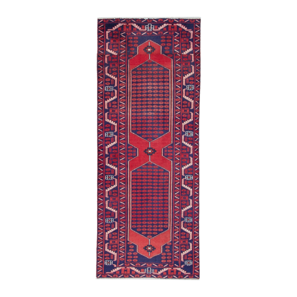 Persian Azerbaijan runner rug in navy and deep red, 3'1" x 7'7"
