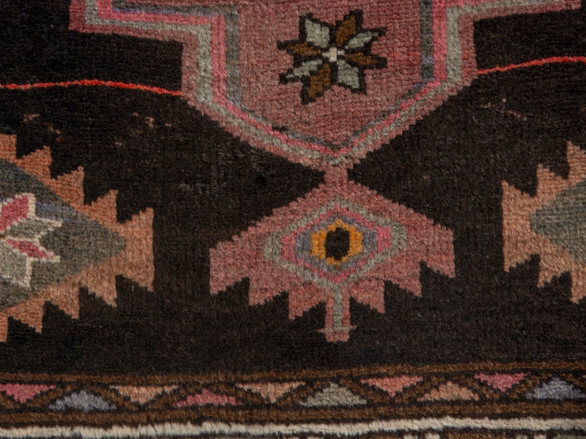 Persian Azerbaijan runner rug in muted pink and dark brown, view 11 of 18