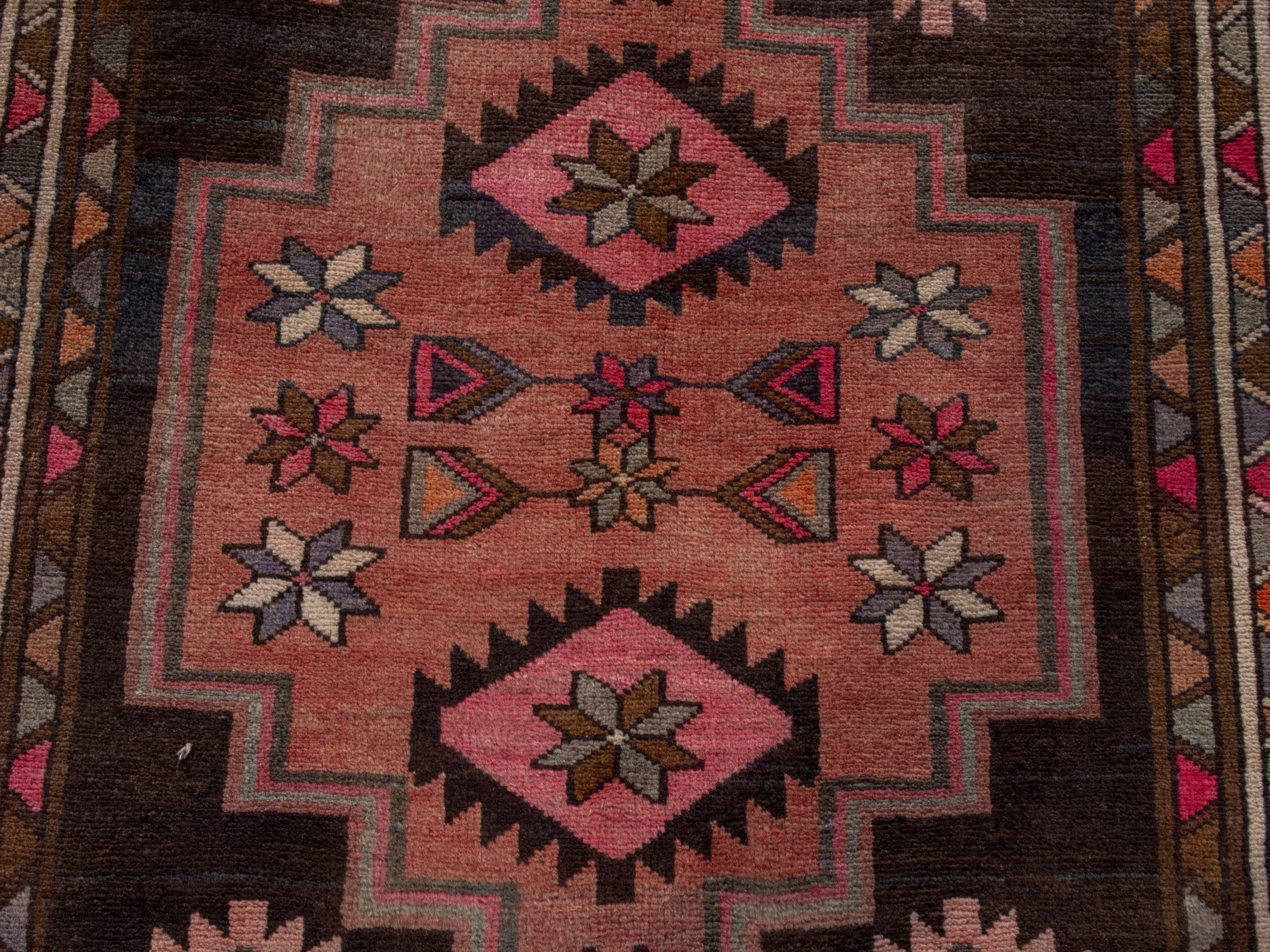 Persian Azerbaijan runner rug in muted pink and dark brown, view 13 of 18