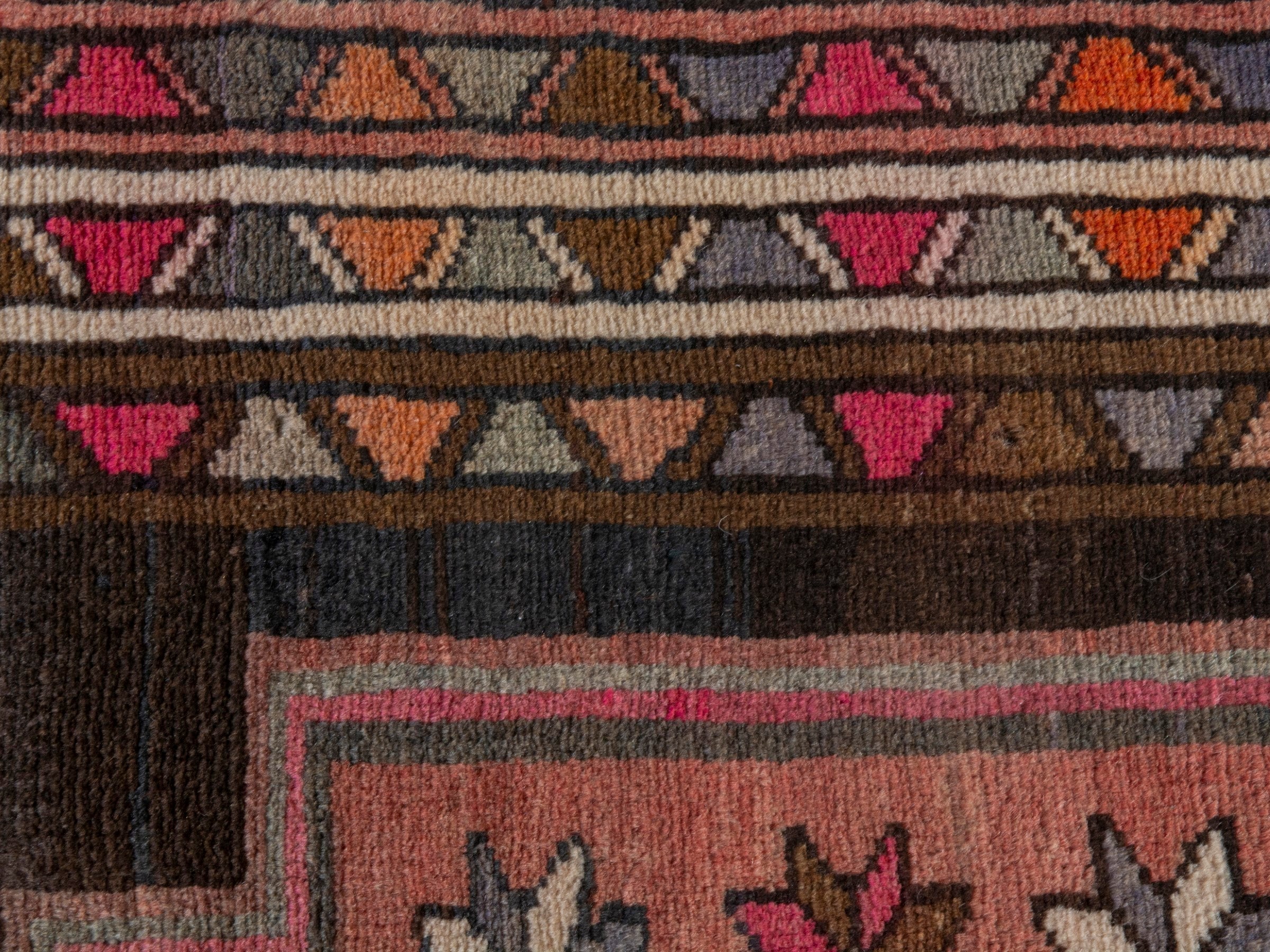 Persian Azerbaijan runner rug in muted pink and dark brown, view 14 of 18