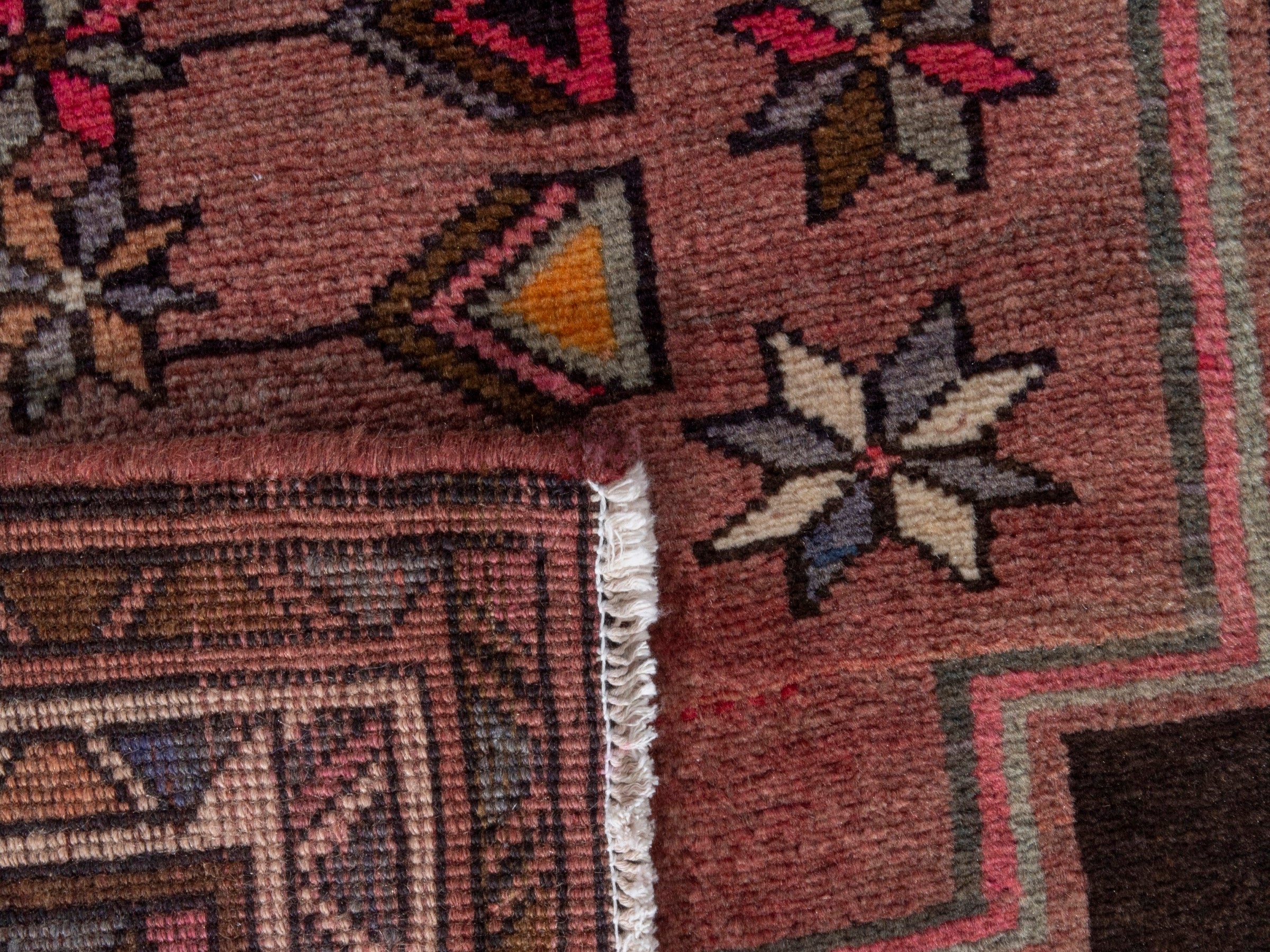 Persian Azerbaijan runner rug in muted pink and dark brown, view 18 of 18