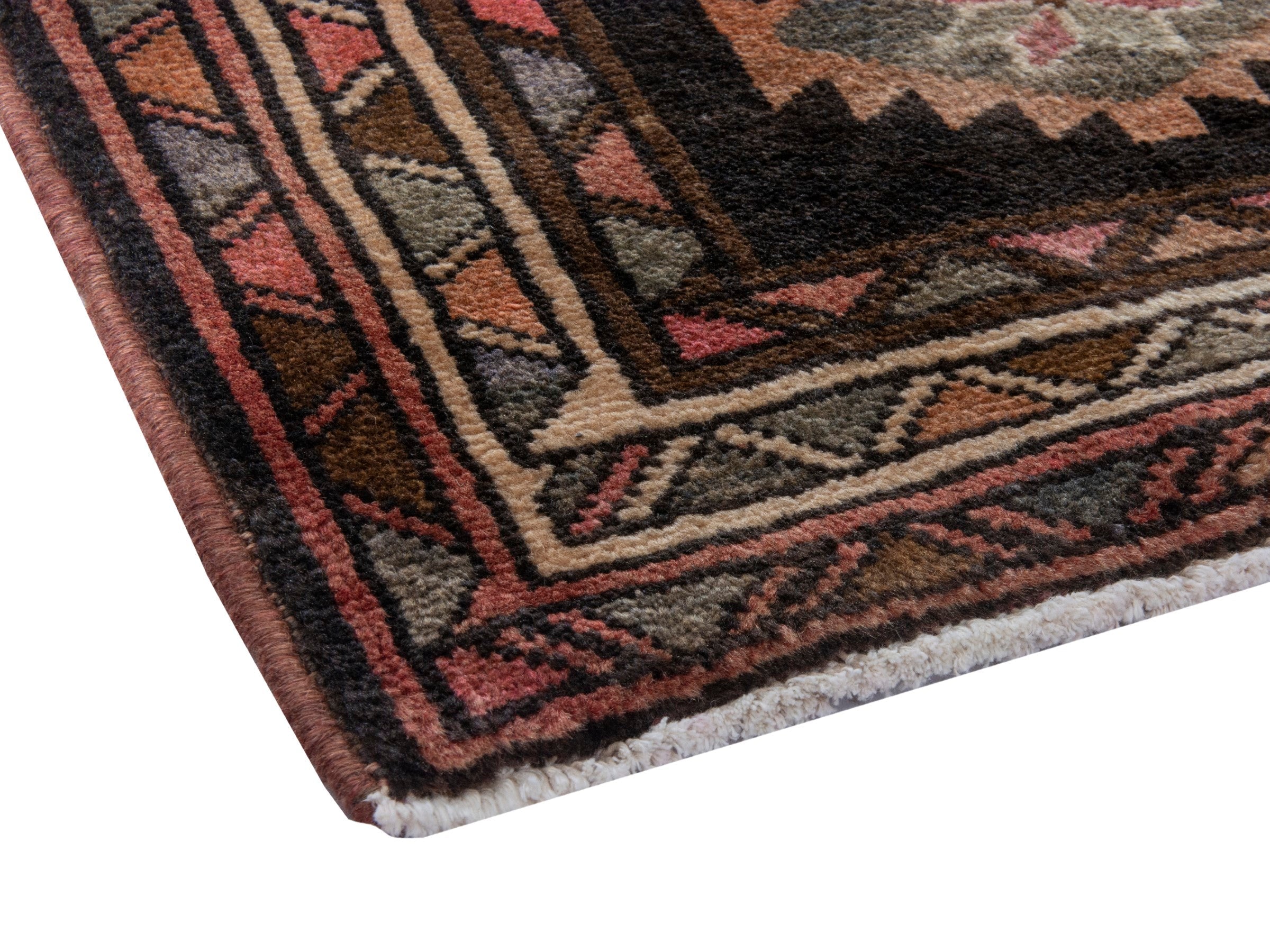 Persian Azerbaijan runner rug in muted pink and dark brown, view 5 of 18