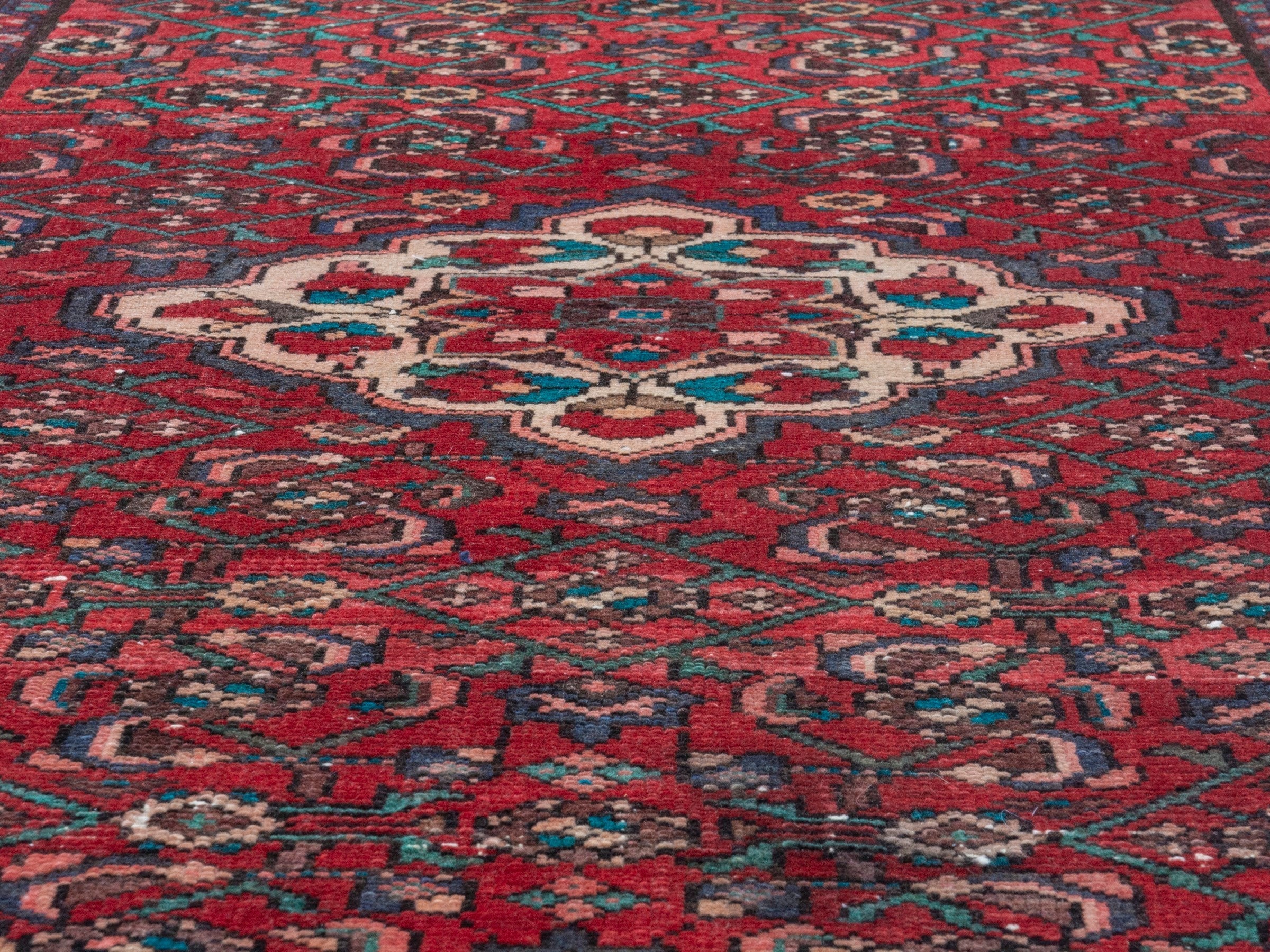 Persian Hamedan runner rug in deep red and off-white, view 8 of 18