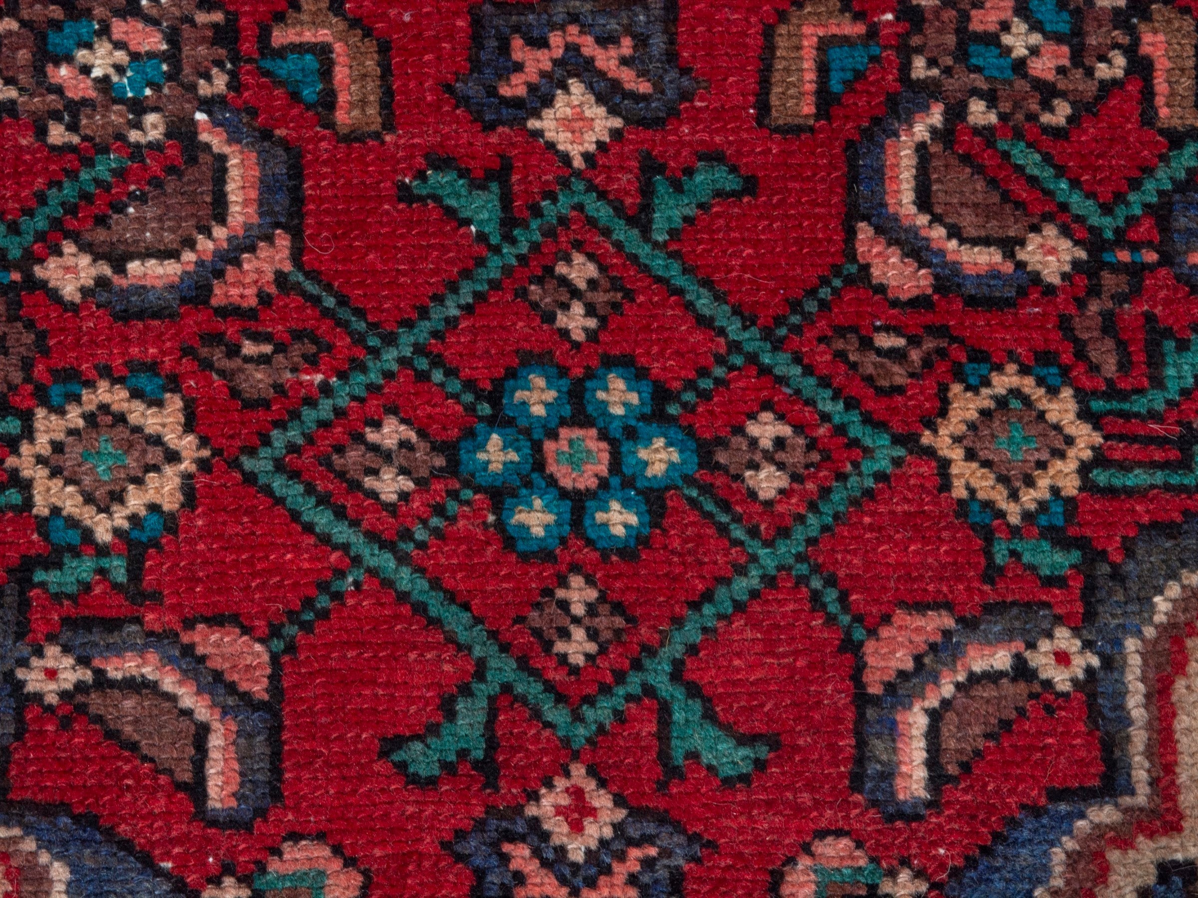 Persian Hamedan runner rug in deep red and off-white, view 11 of 18